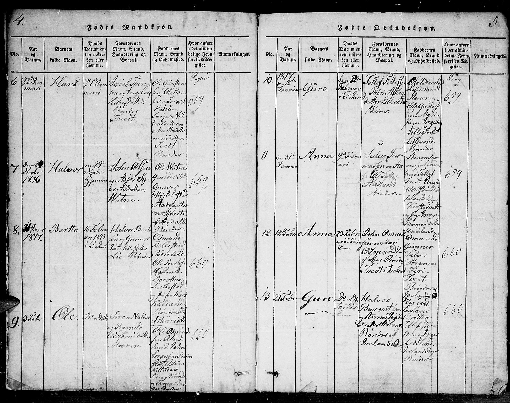 Evje sokneprestkontor, SAK/1111-0008/F/Fa/Faa/L0004: Parish register (official) no. A 4, 1816-1840, p. 4-5