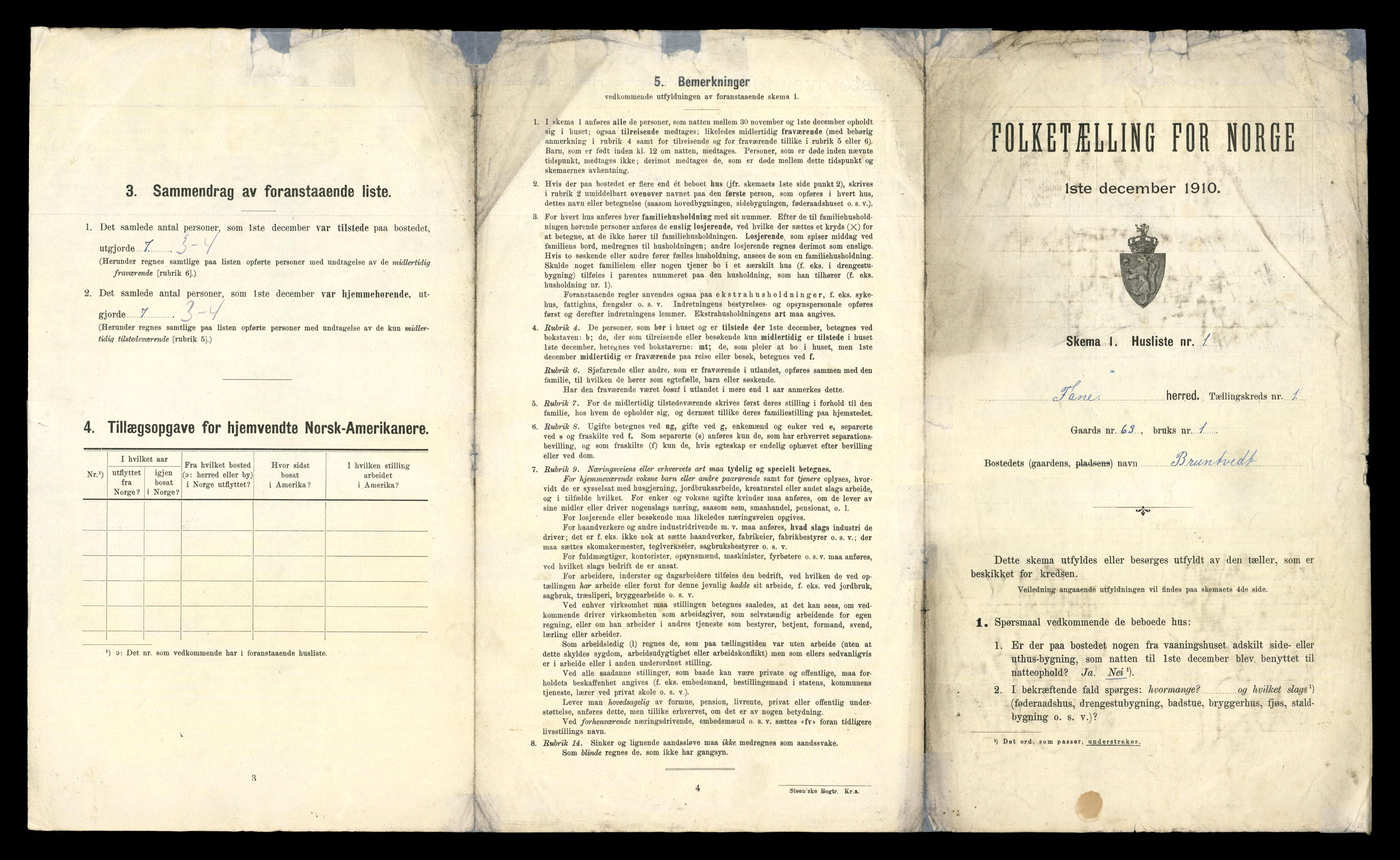 RA, 1910 census for Fana, 1910, p. 65