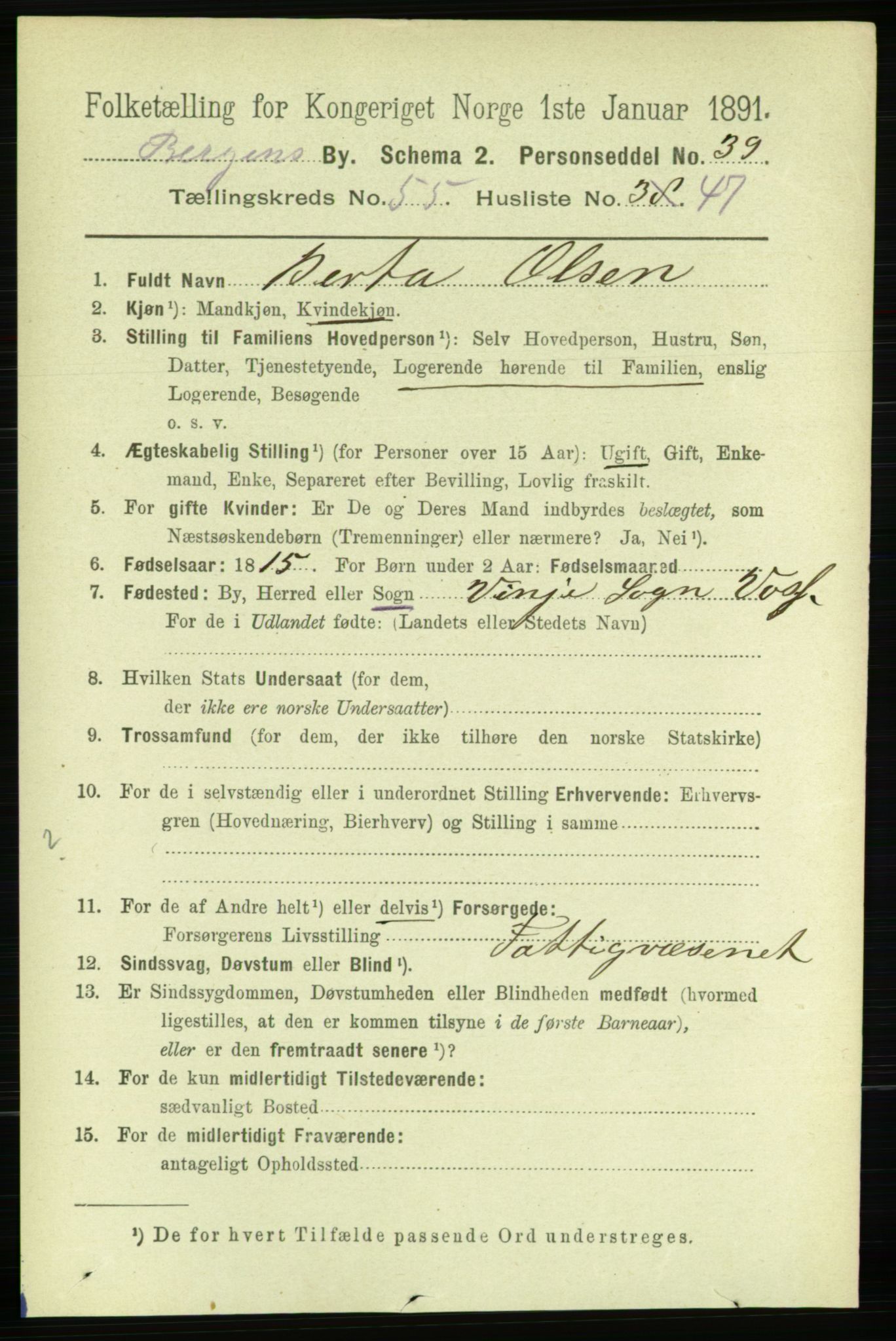 RA, 1891 Census for 1301 Bergen, 1891, p. 64411