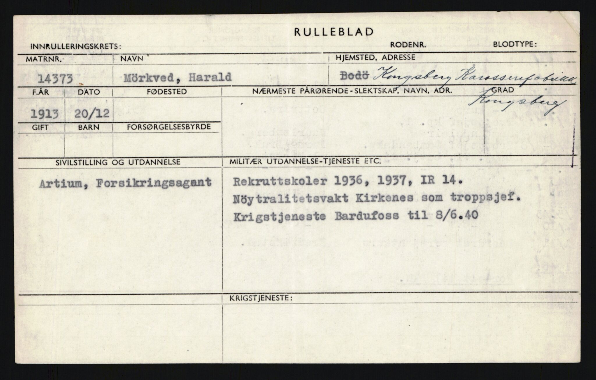 Forsvaret, Sør-Hålogaland landforsvar, AV/RA-RAFA-2552/P/Pa/L0302: Personellmapper for slettet personell, yrkesbefal og vernepliktig befal, født 1913-1916, 1932-1976, p. 133