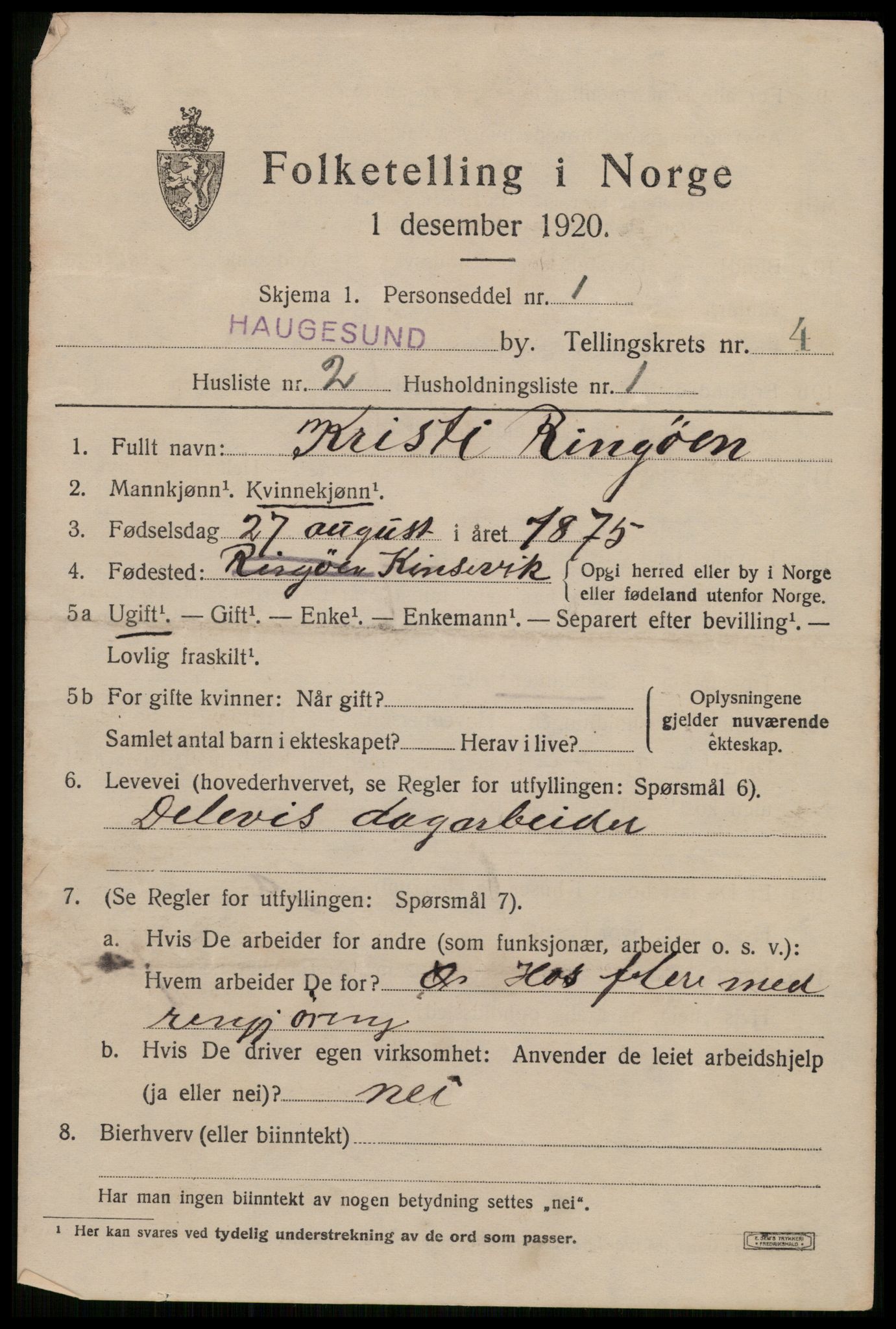 SAST, 1920 census for Haugesund, 1920, p. 15237