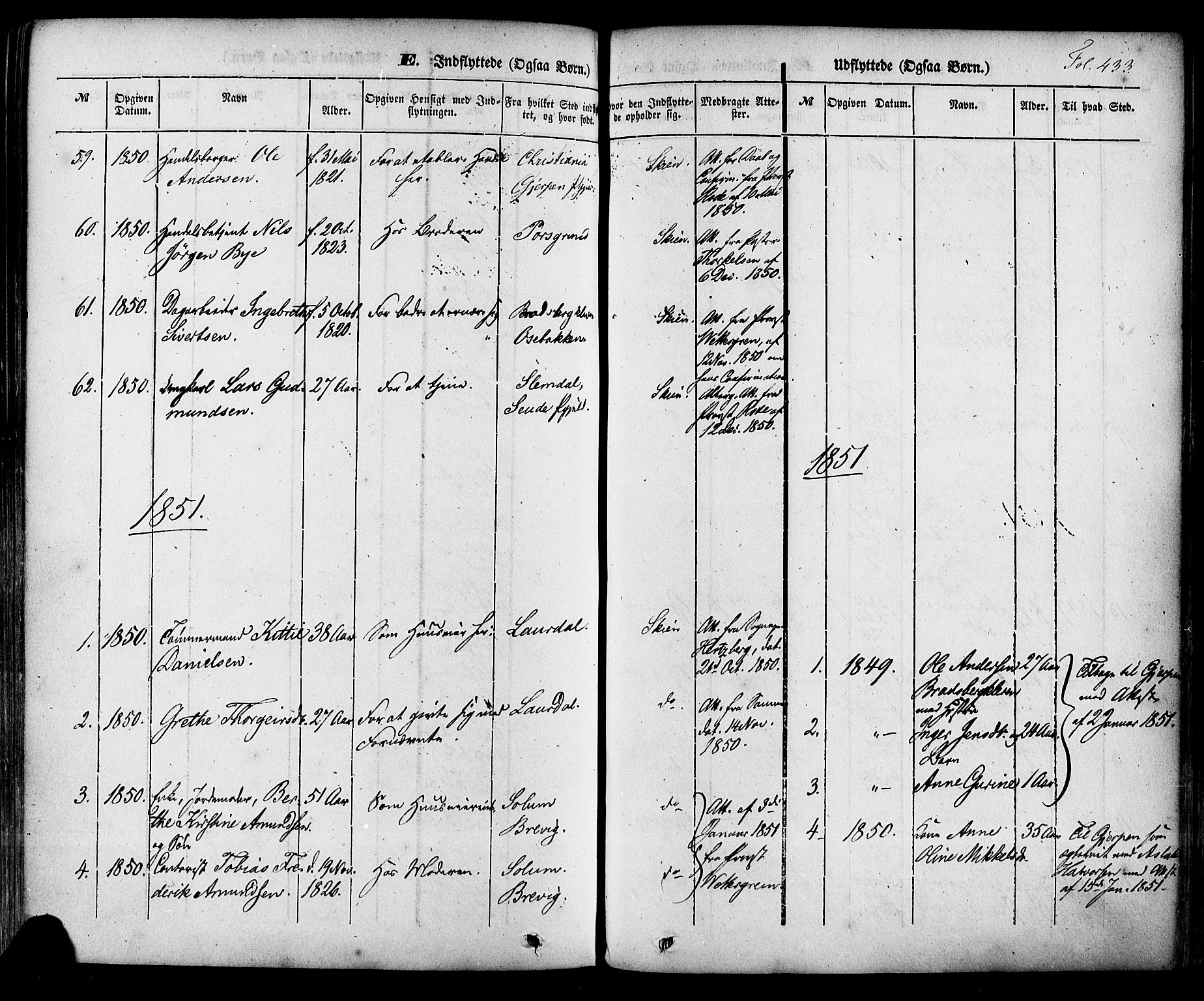 Skien kirkebøker, SAKO/A-302/F/Fa/L0006a: Parish register (official) no. 6A, 1843-1856, p. 433