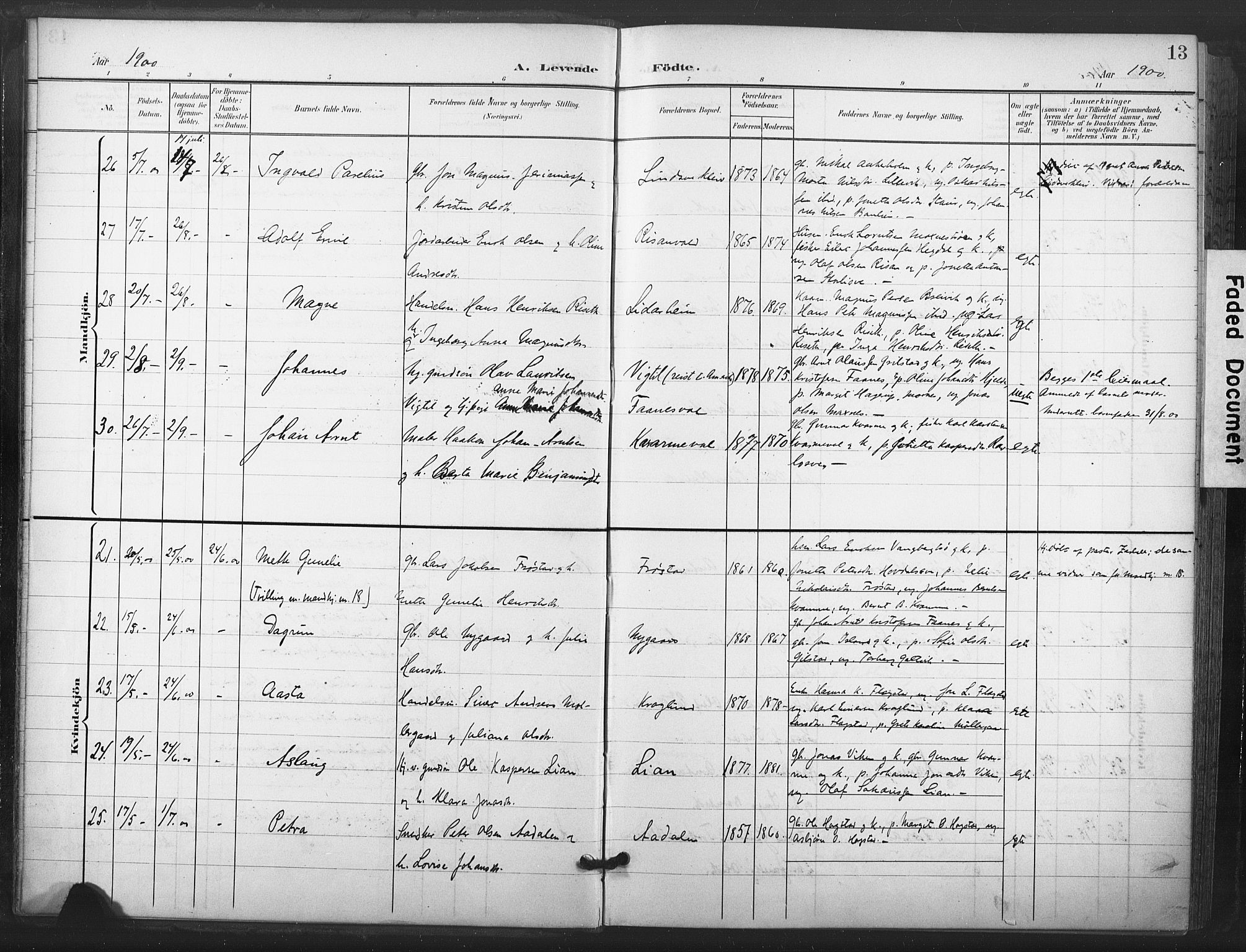 Ministerialprotokoller, klokkerbøker og fødselsregistre - Nord-Trøndelag, AV/SAT-A-1458/713/L0122: Parish register (official) no. 713A11, 1899-1910, p. 13