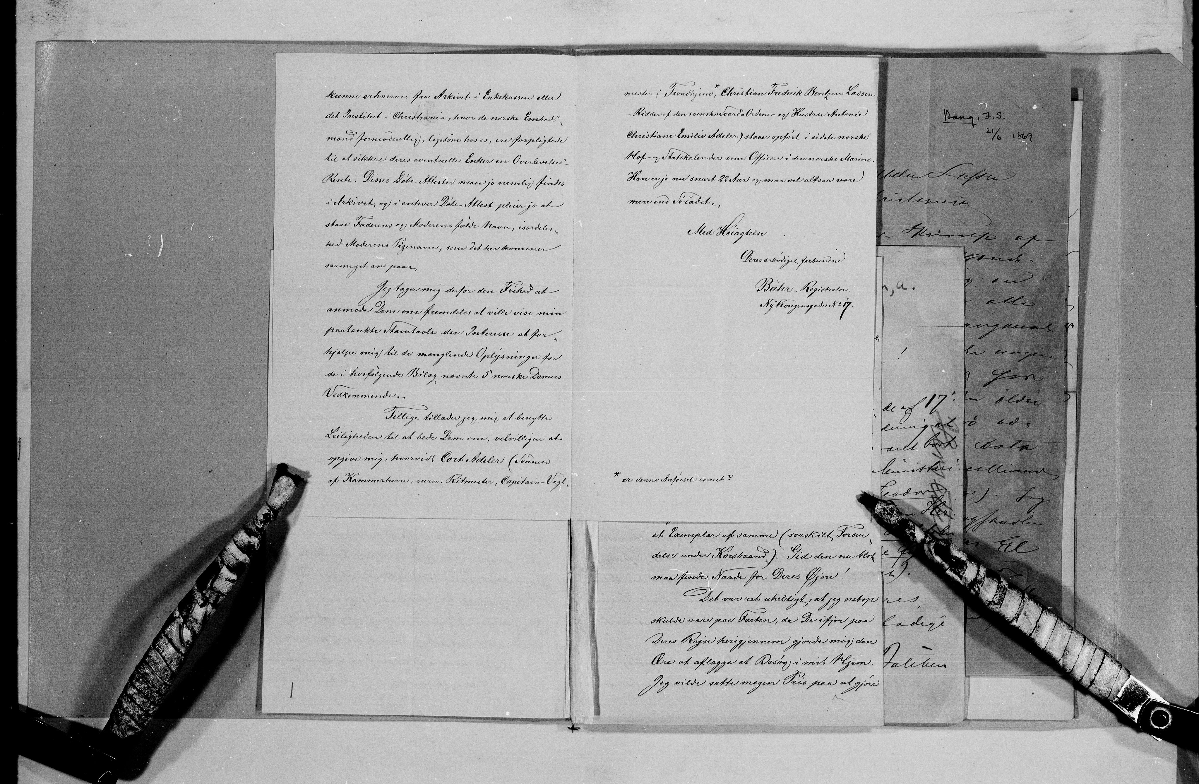 Lassens samlinger, AV/RA-PA-0051/G/L0094: Alfabetisk ordnede brev til Wilhelm Lassen: Aabel - Bonnevie, 1815-1907, p. 114
