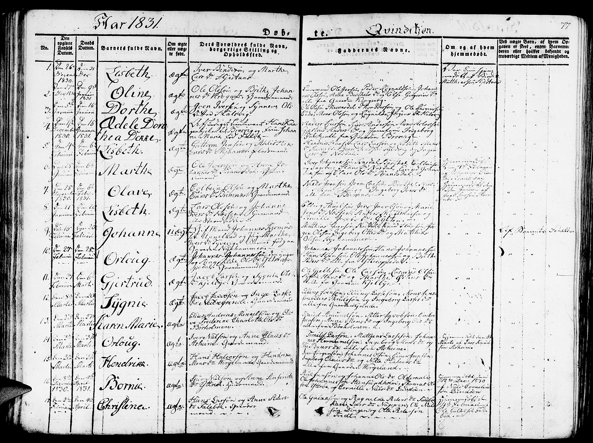 Gulen sokneprestembete, SAB/A-80201/H/Haa/Haaa/L0019: Parish register (official) no. A 19, 1826-1836, p. 77