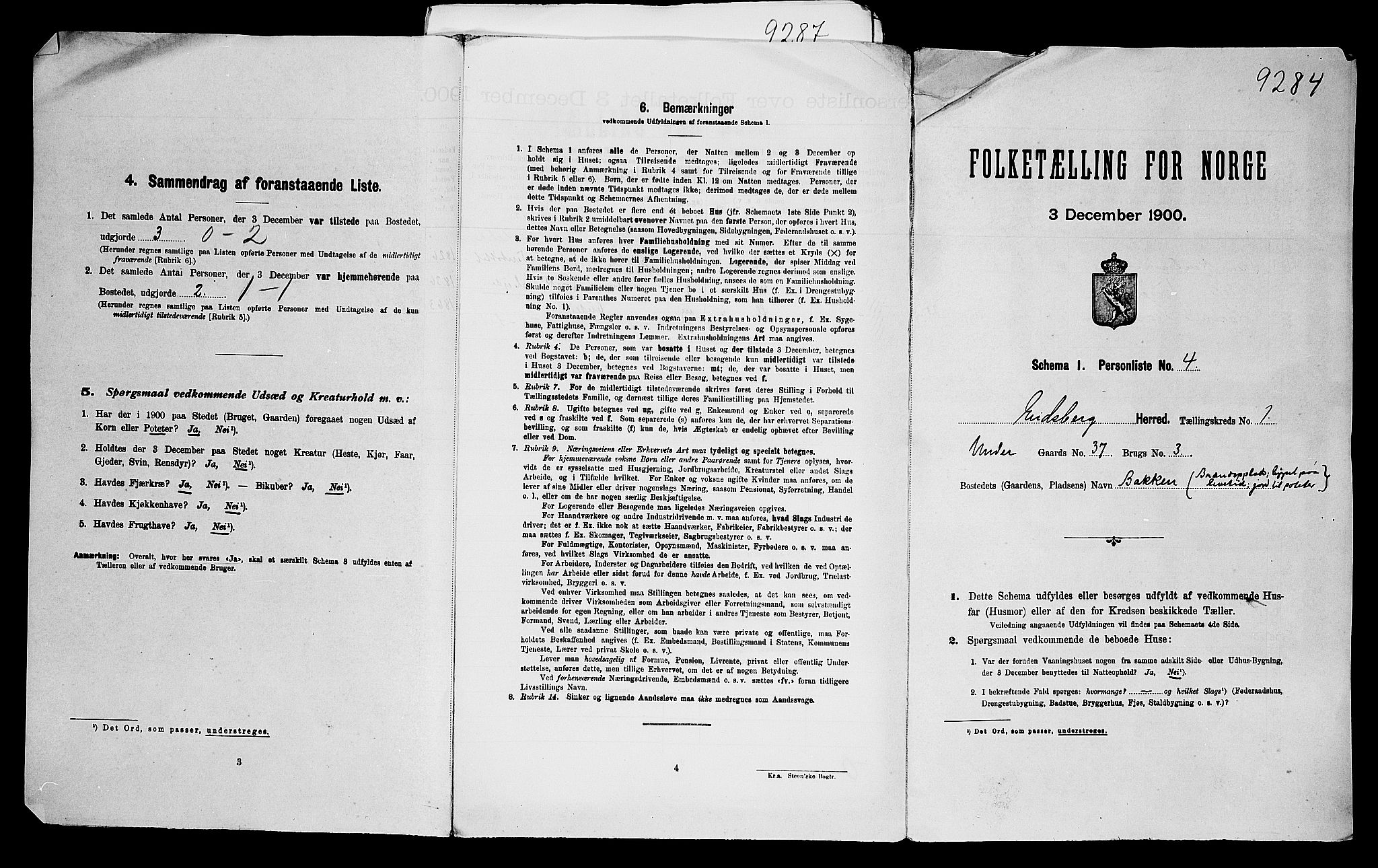 SAO, 1900 census for Eidsberg, 1900