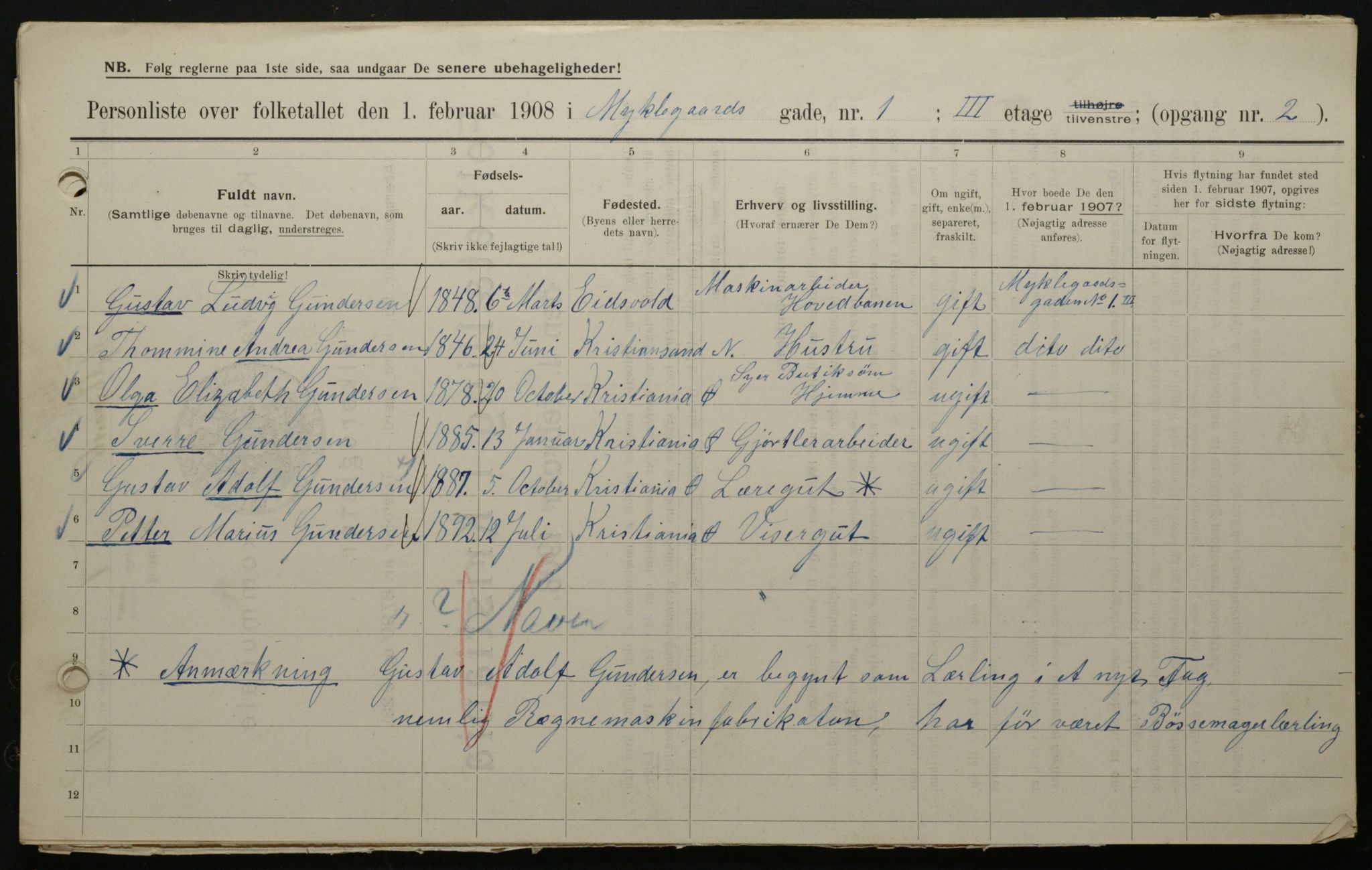 OBA, Municipal Census 1908 for Kristiania, 1908, p. 61076