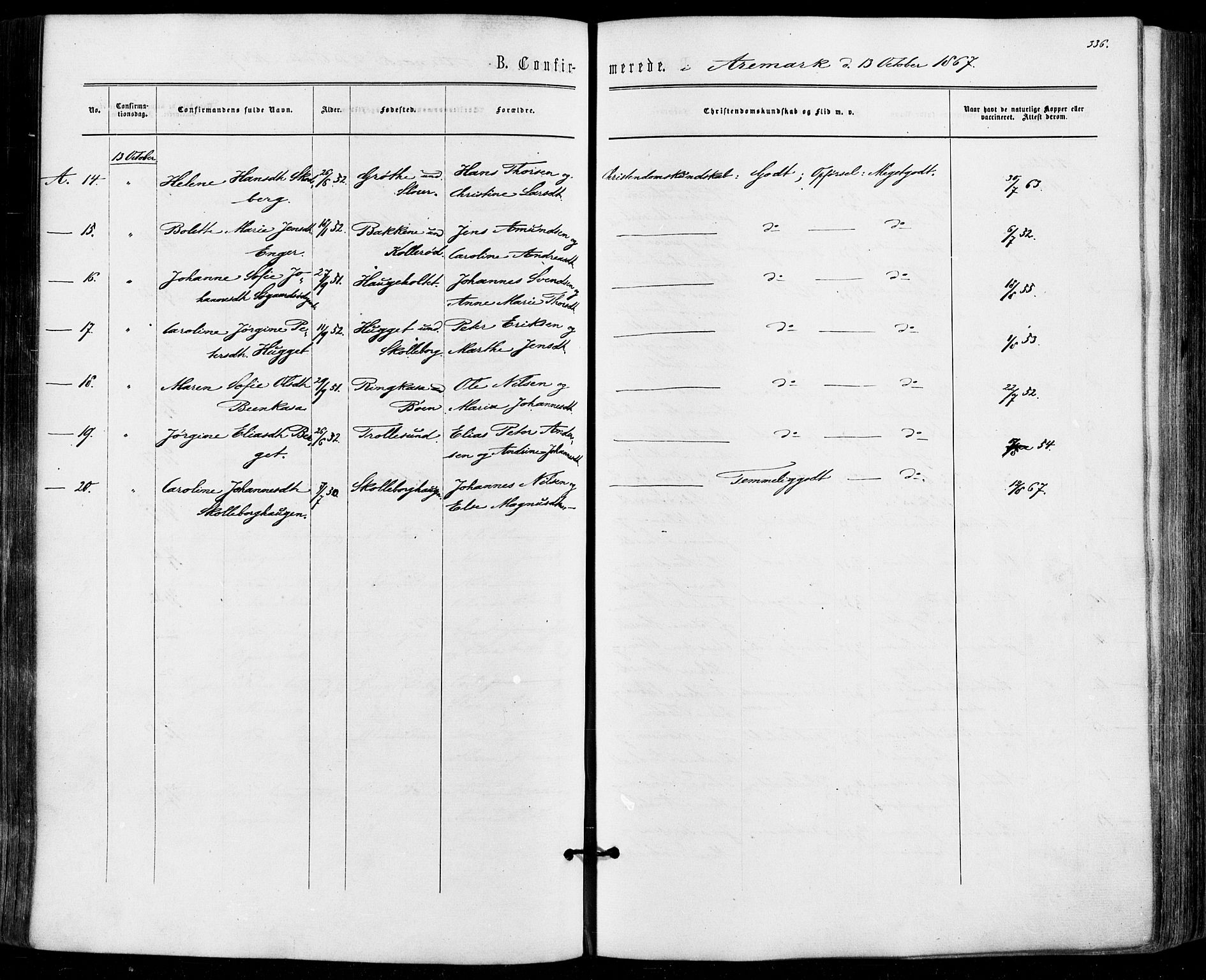 Aremark prestekontor Kirkebøker, AV/SAO-A-10899/F/Fc/L0004: Parish register (official) no. III 4, 1866-1877, p. 335-336