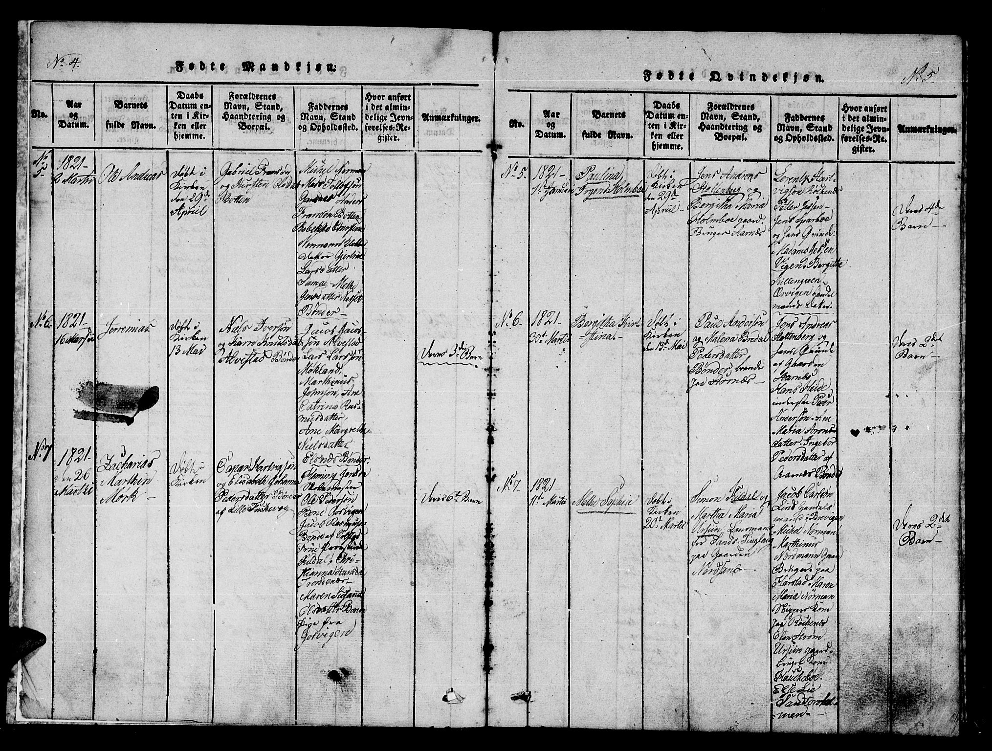 Trondenes sokneprestkontor, SATØ/S-1319/H/Ha/L0006kirke: Parish register (official) no. 6, 1821-1827, p. 4-5