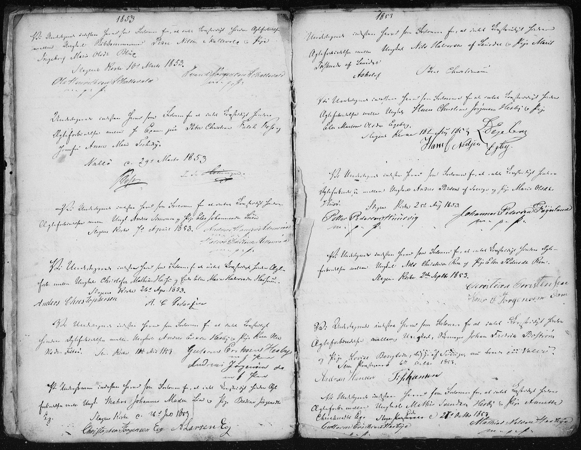 Sem kirkebøker, AV/SAKO-A-5/Y/Ya/L0001: Best man's statements no. 1, 1848-1864