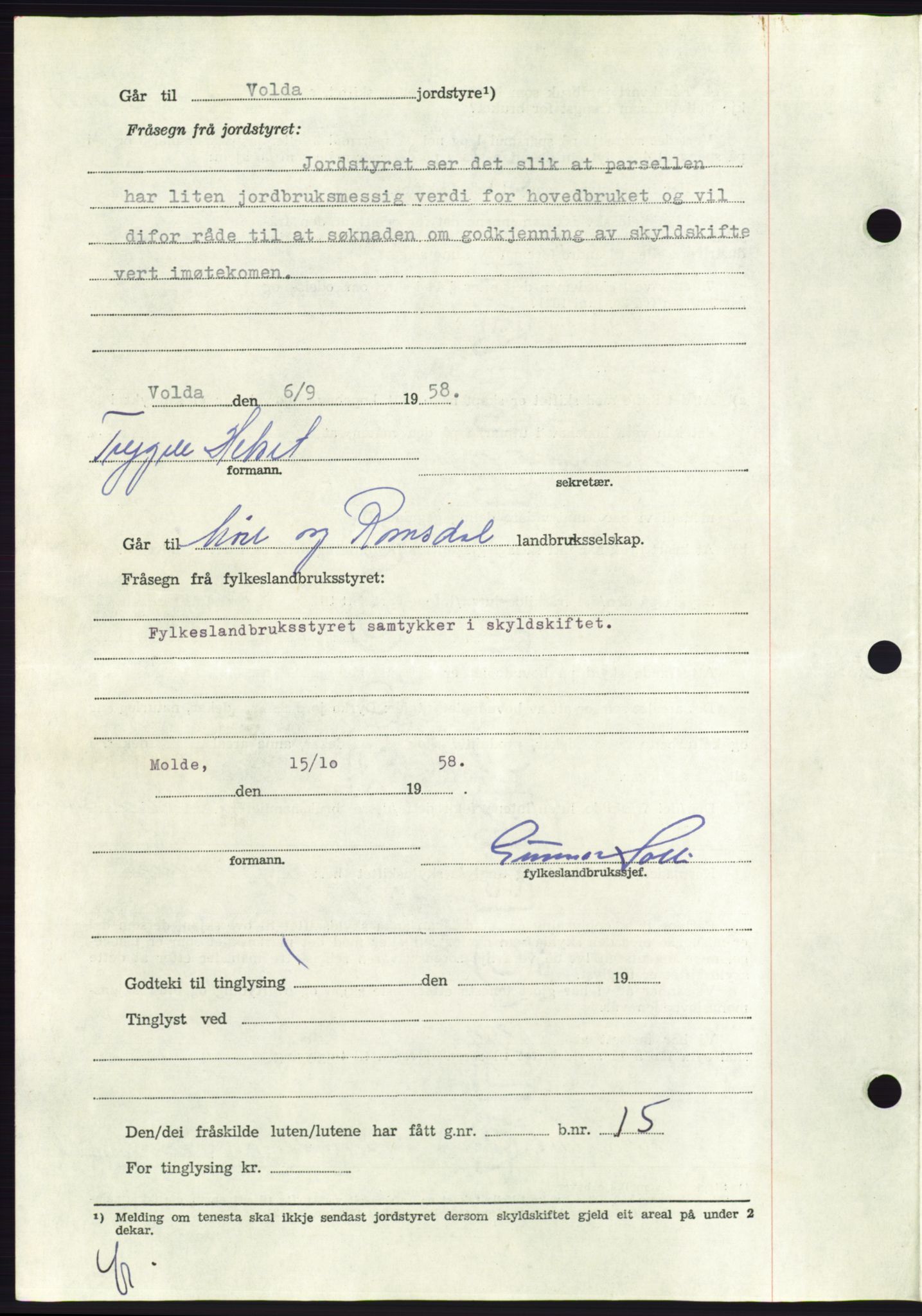 Søre Sunnmøre sorenskriveri, AV/SAT-A-4122/1/2/2C/L0110: Mortgage book no. 36A, 1958-1958, Diary no: : 2294/1958
