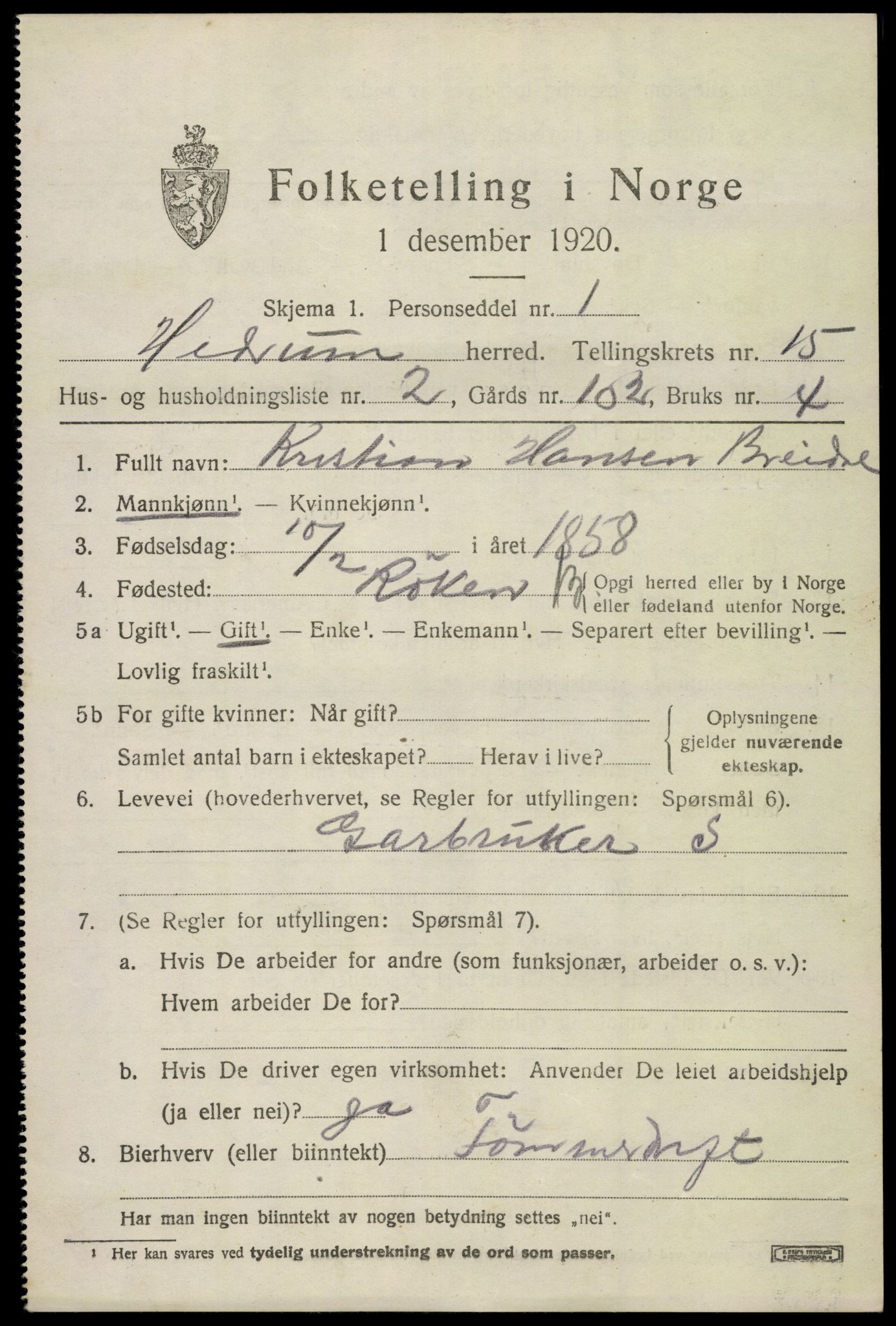 SAKO, 1920 census for Hedrum, 1920, p. 9901