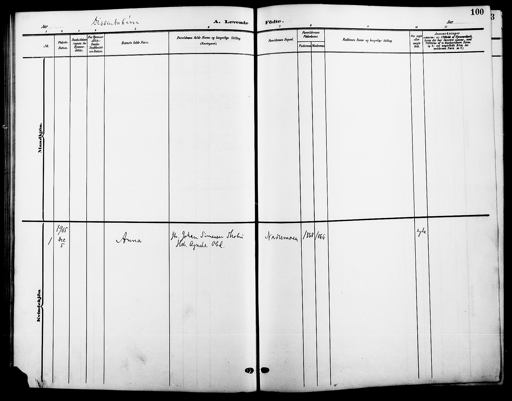 Våler prestekontor, Hedmark, SAH/PREST-040/H/Ha/Hab/L0002: Parish register (copy) no. 2, 1905-1915, p. 100