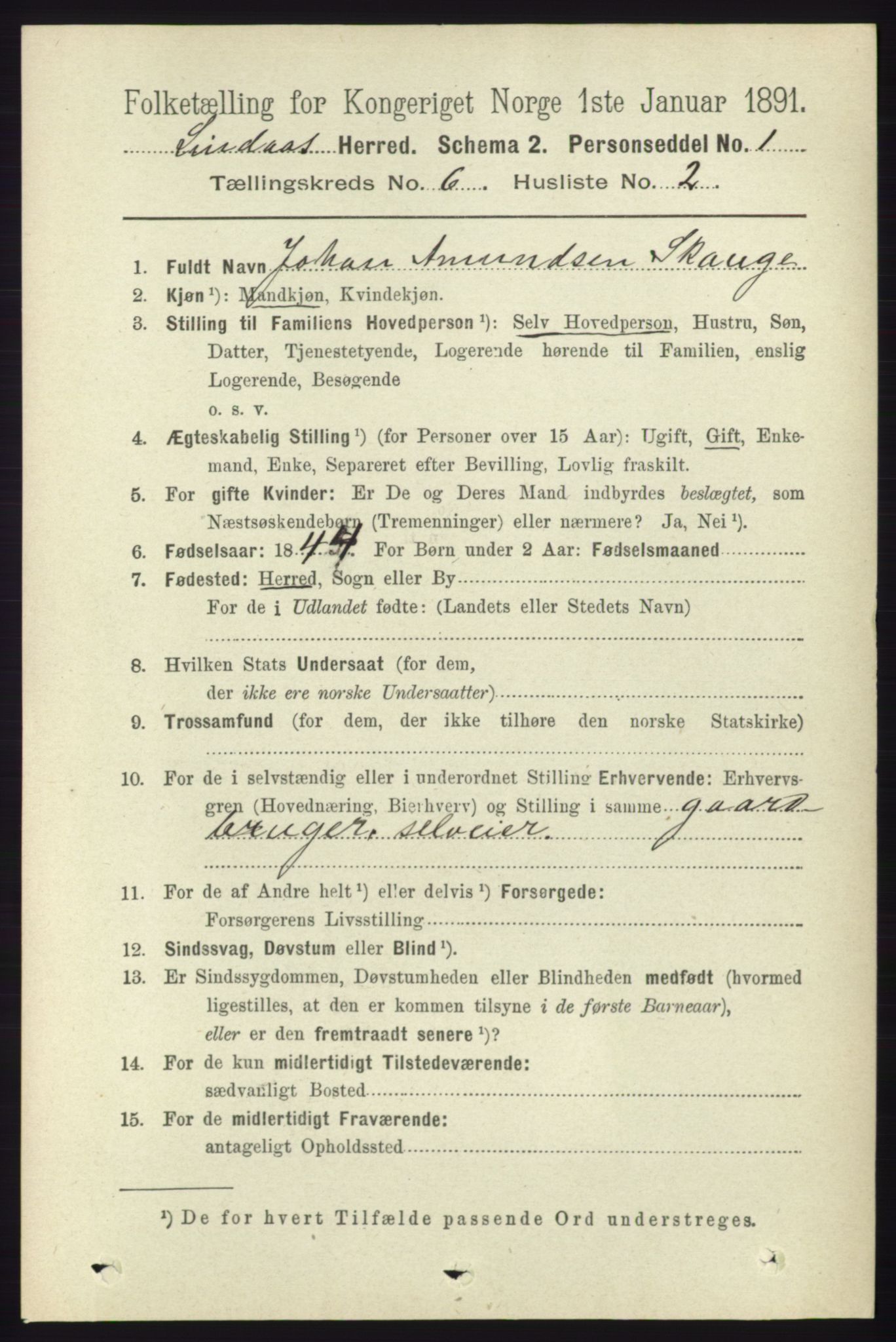 RA, 1891 census for 1263 Lindås, 1891, p. 1854