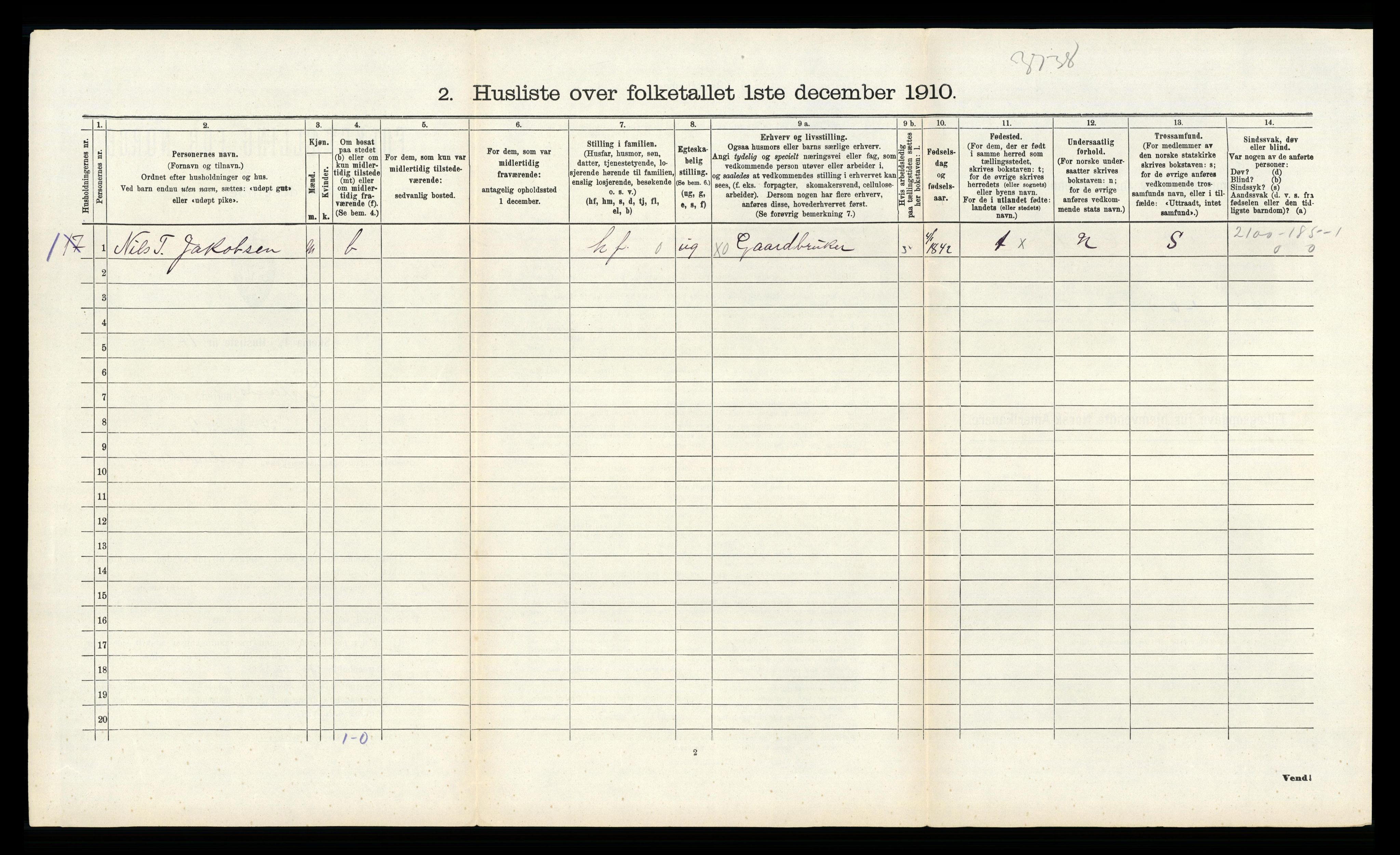 RA, 1910 census for Gyland, 1910, p. 227