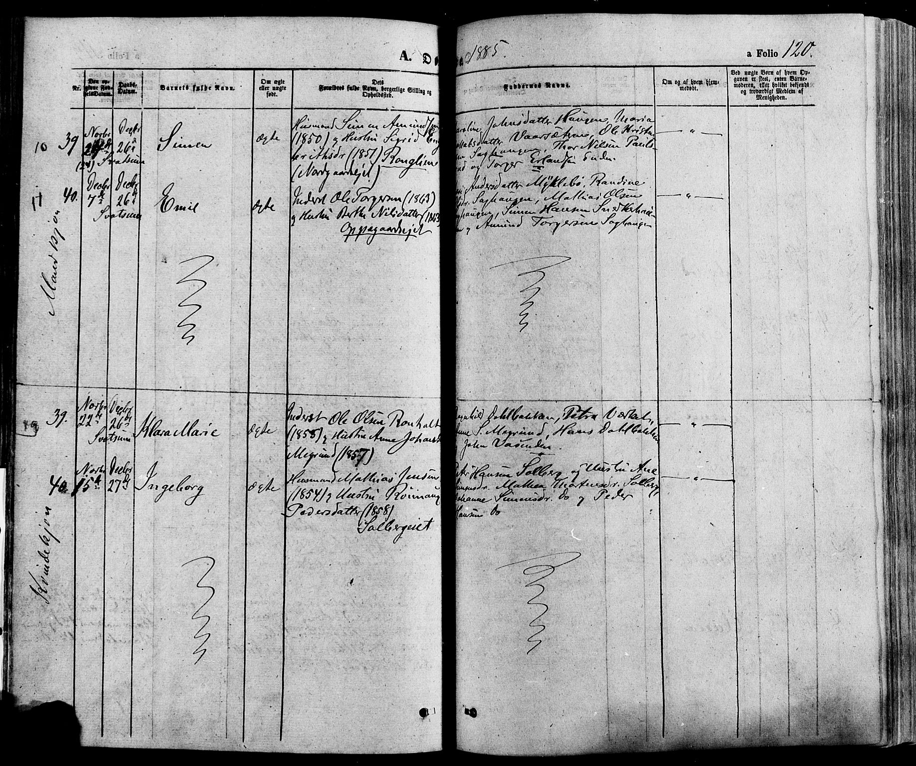 Gausdal prestekontor, SAH/PREST-090/H/Ha/Haa/L0010: Parish register (official) no. 10, 1867-1886, p. 120