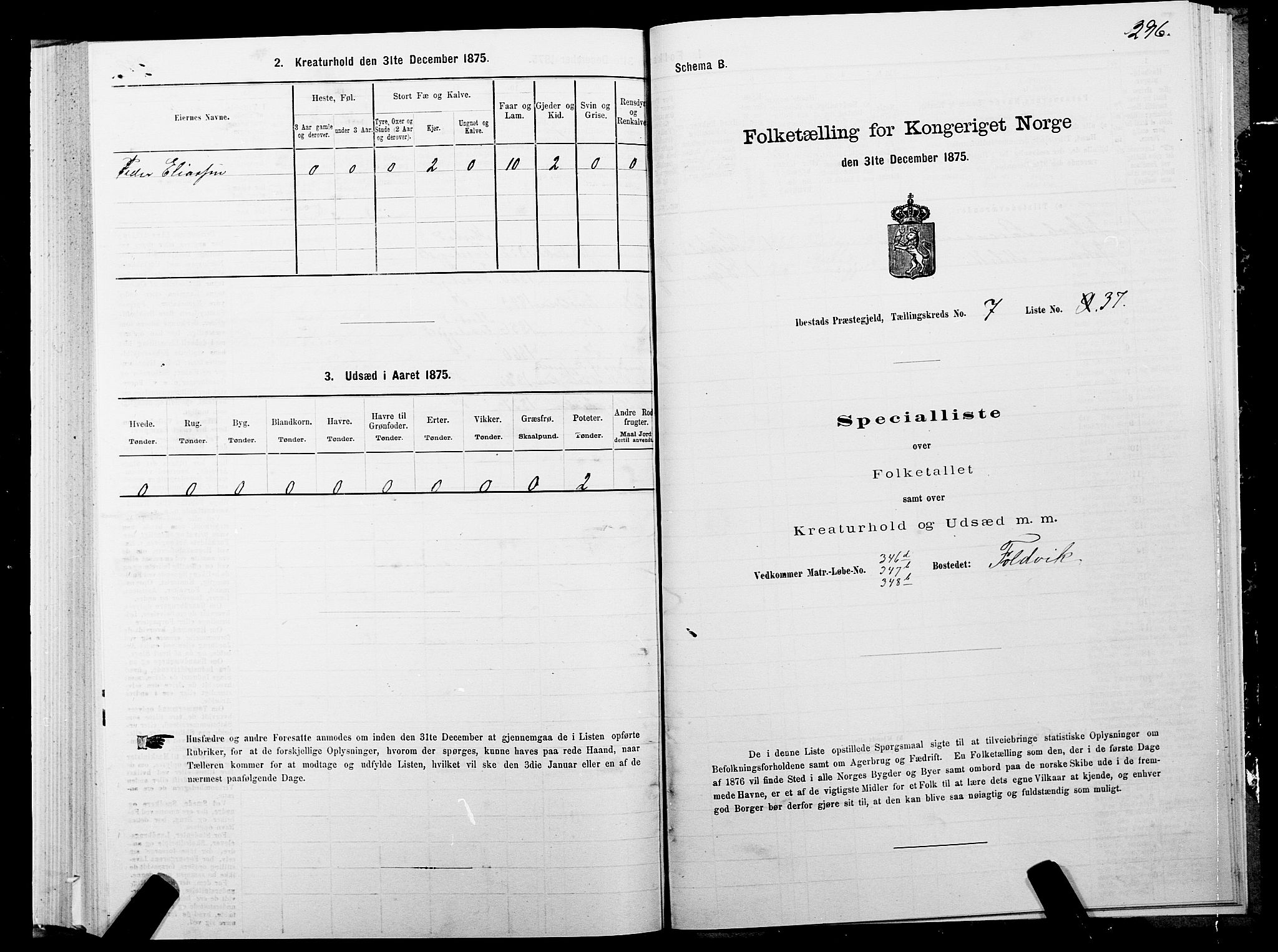 SATØ, 1875 census for 1917P Ibestad, 1875, p. 4296