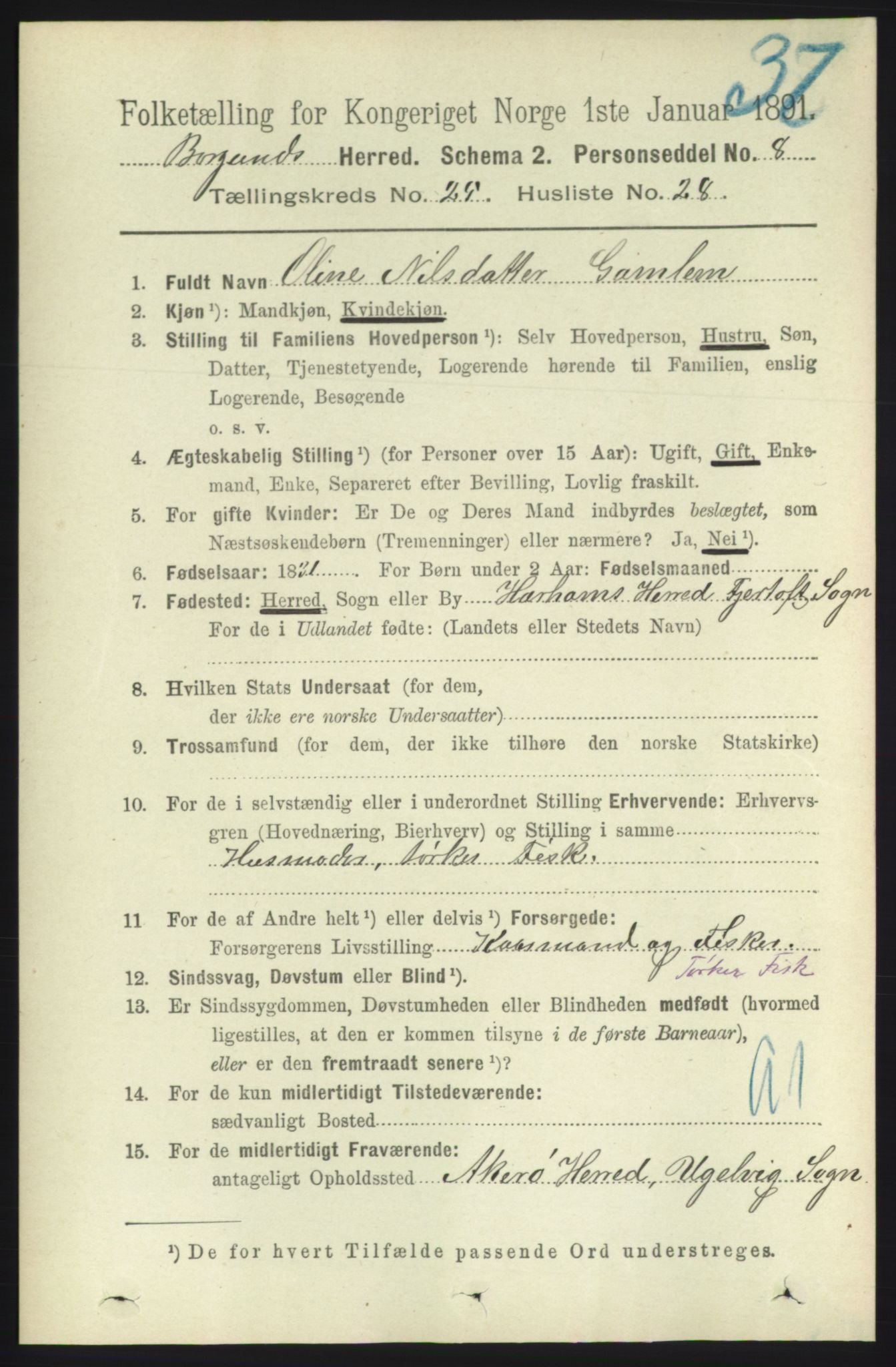 RA, 1891 census for 1531 Borgund, 1891, p. 7442