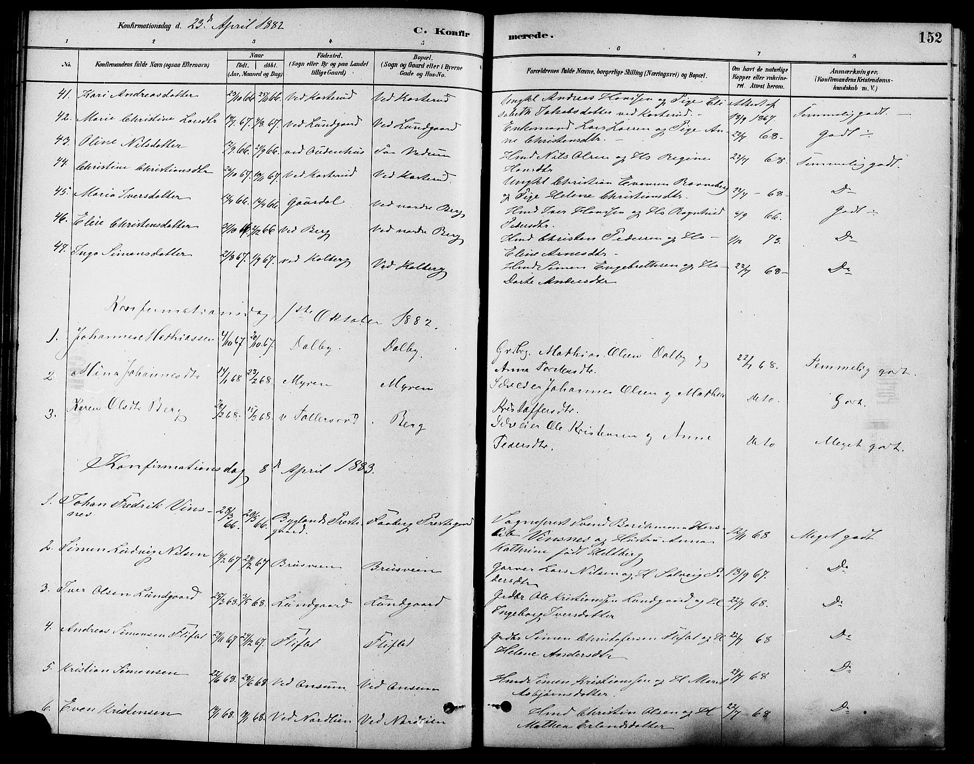 Fåberg prestekontor, SAH/PREST-086/H/Ha/Haa/L0008: Parish register (official) no. 8, 1879-1898, p. 152