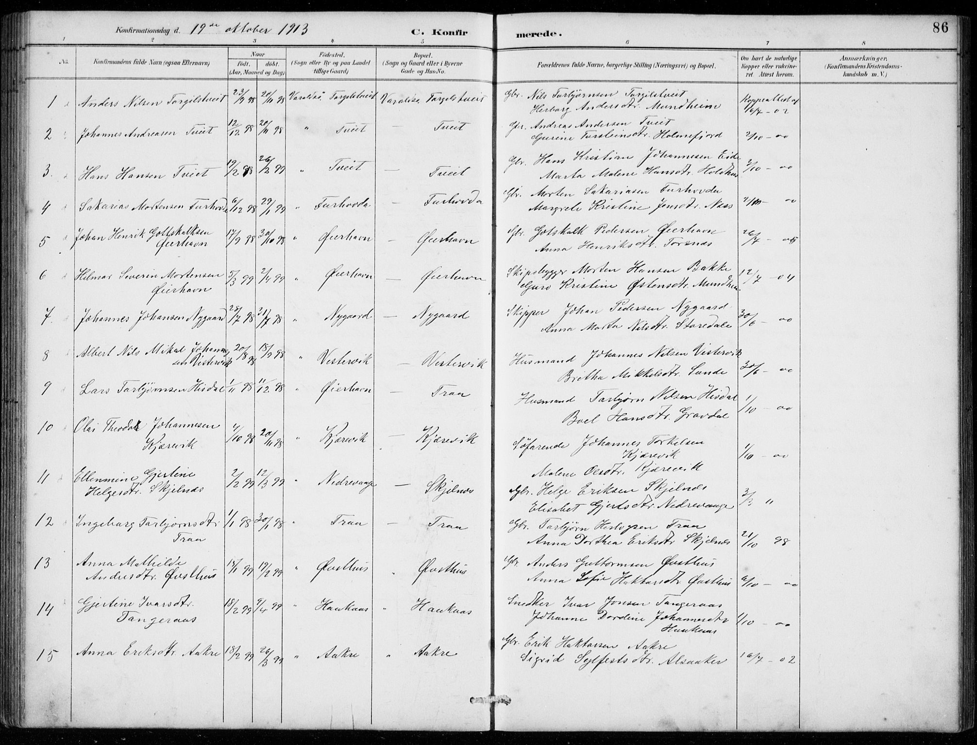 Strandebarm sokneprestembete, AV/SAB-A-78401/H/Hab: Parish register (copy) no. C  1, 1891-1913, p. 86