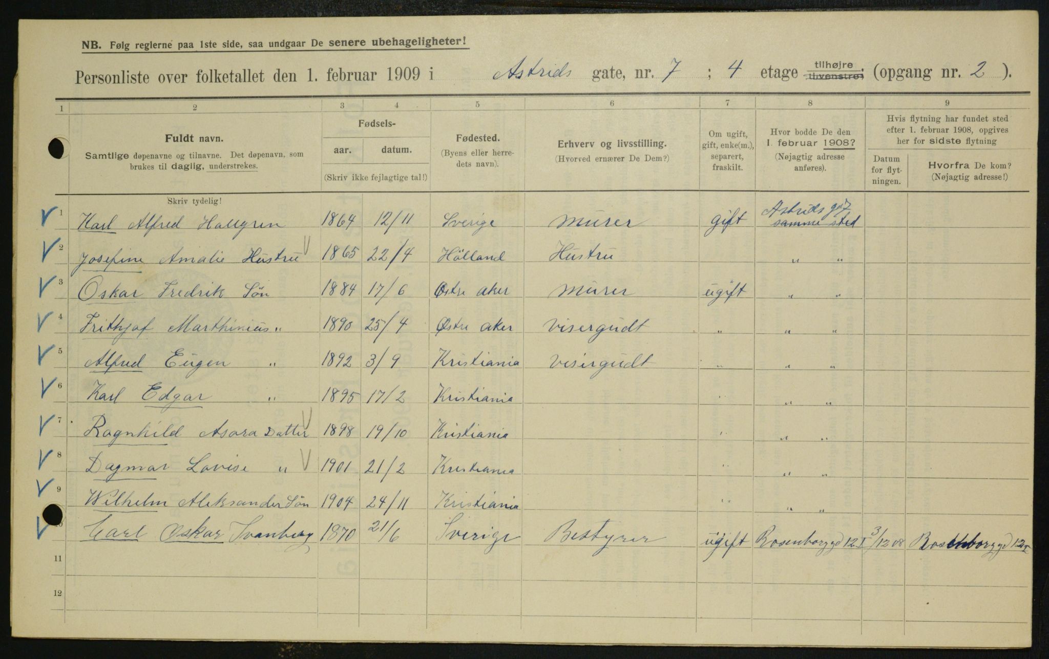 OBA, Municipal Census 1909 for Kristiania, 1909, p. 15649