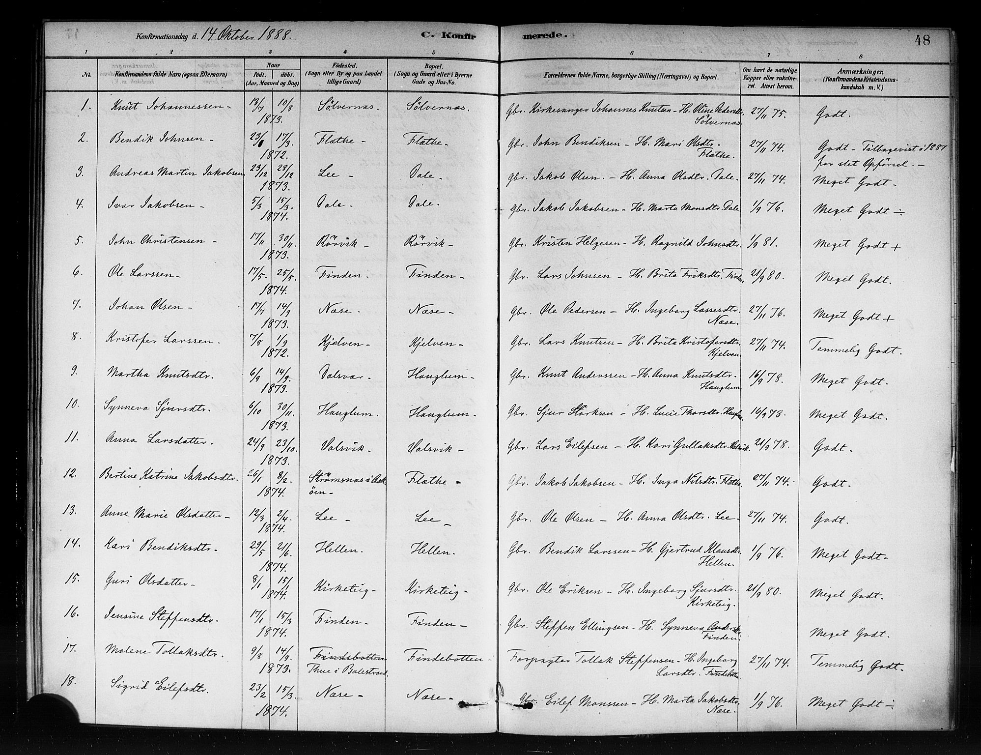 Vik sokneprestembete, AV/SAB-A-81501/H/Haa/Haac/L0001: Parish register (official) no. C 1, 1878-1890, p. 48