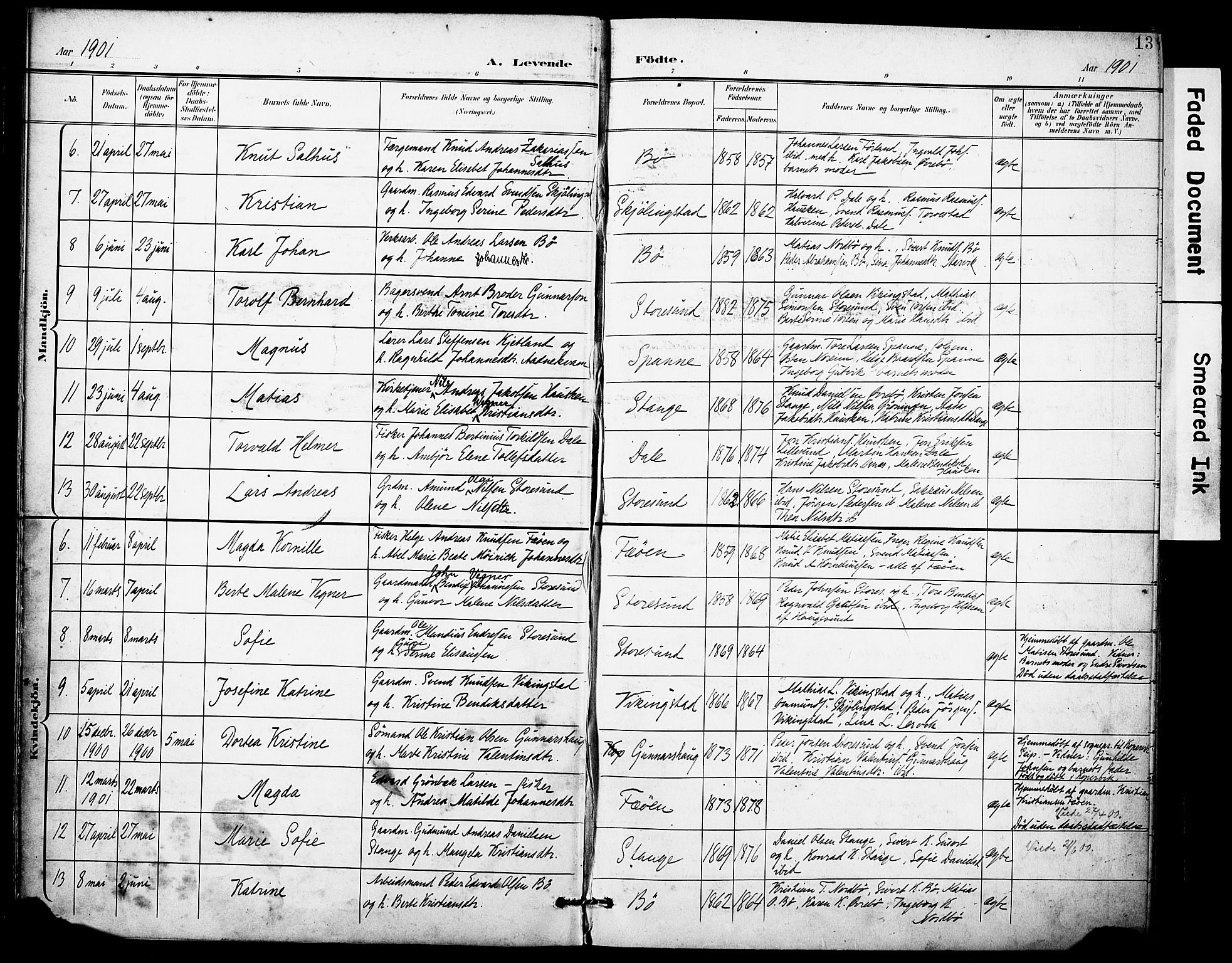 Torvastad sokneprestkontor, AV/SAST-A -101857/H/Ha/Haa/L0017: Parish register (official) no. A 16, 1899-1911, p. 13