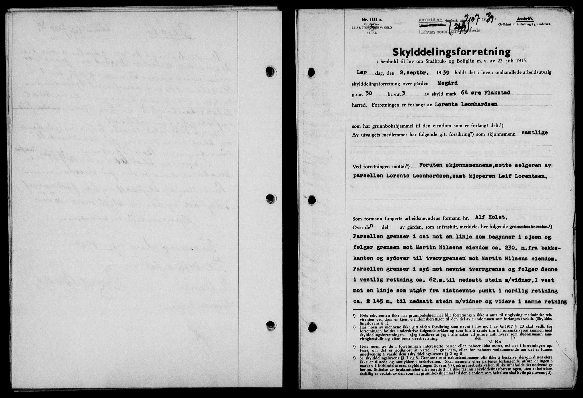 Lofoten sorenskriveri, SAT/A-0017/1/2/2C/L0006a: Mortgage book no. 6a, 1939-1939, Diary no: : 2107/1939