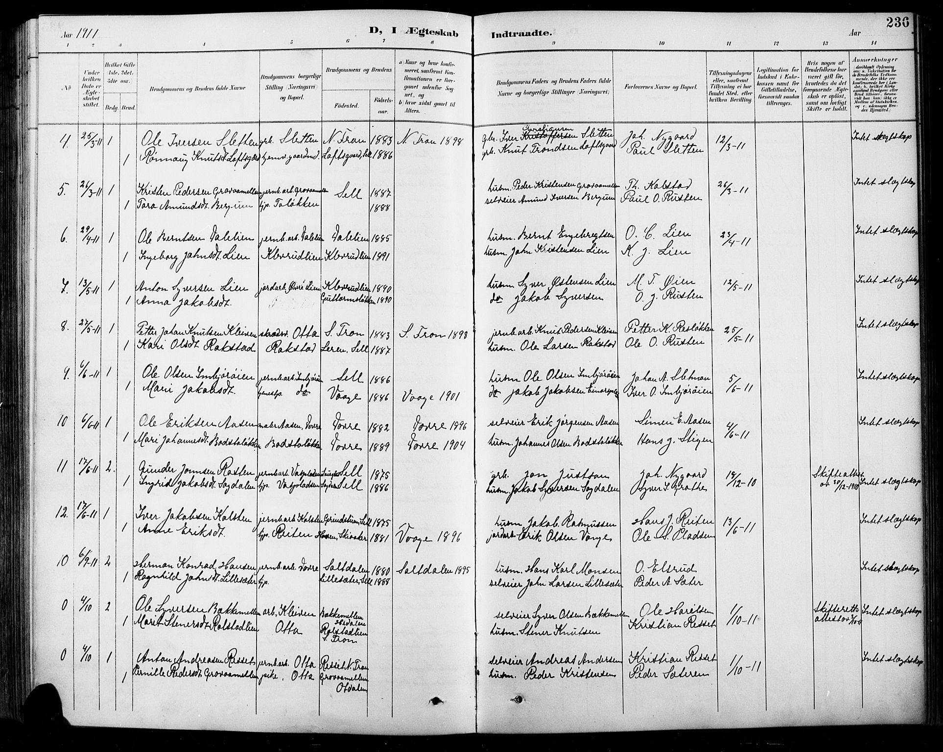 Sel prestekontor, SAH/PREST-074/H/Ha/Hab/L0001: Parish register (copy) no. 1, 1894-1923, p. 236