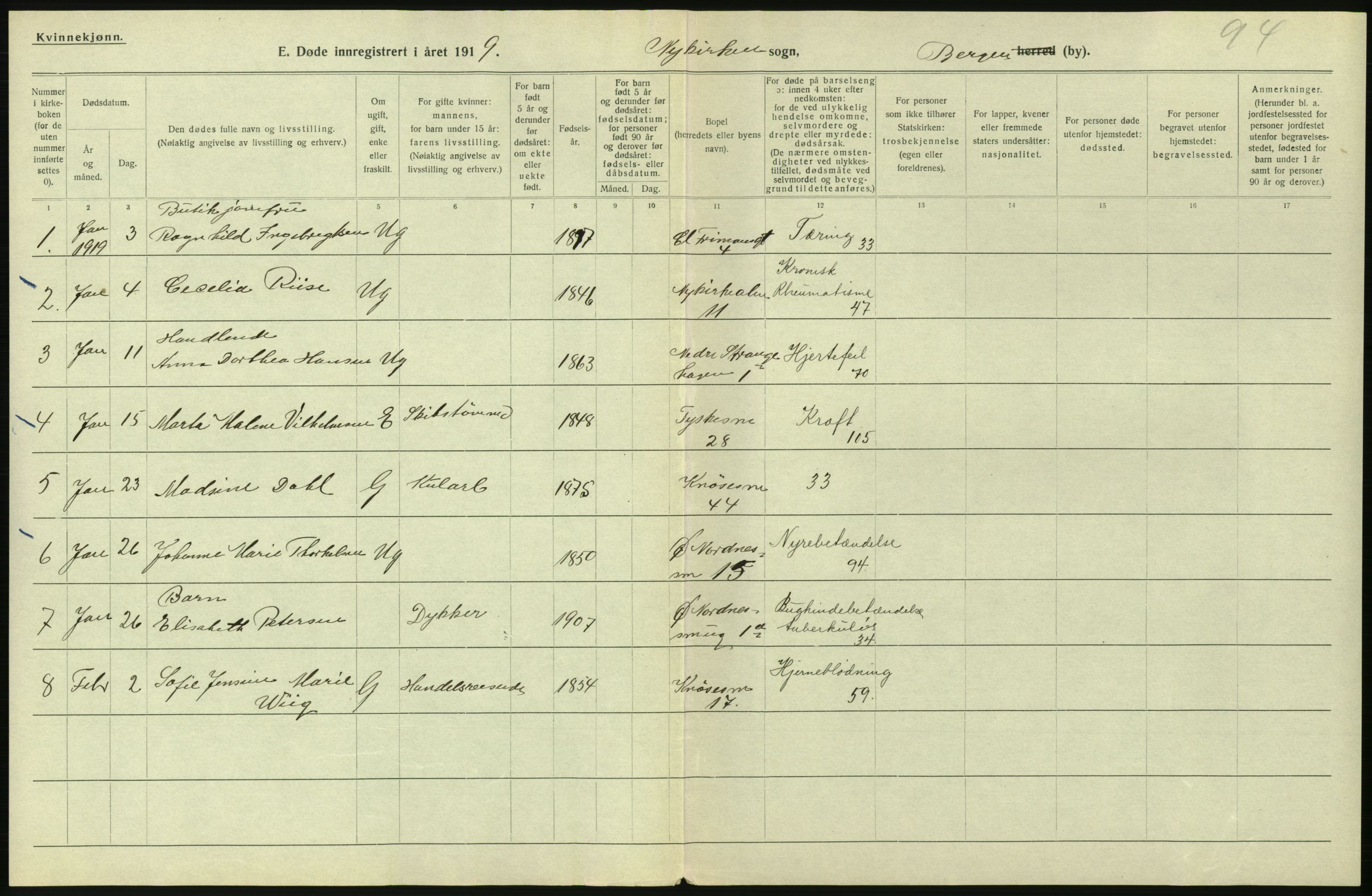 Statistisk sentralbyrå, Sosiodemografiske emner, Befolkning, RA/S-2228/D/Df/Dfb/Dfbi/L0035: Bergen: Gifte, døde, dødfødte., 1919, p. 544