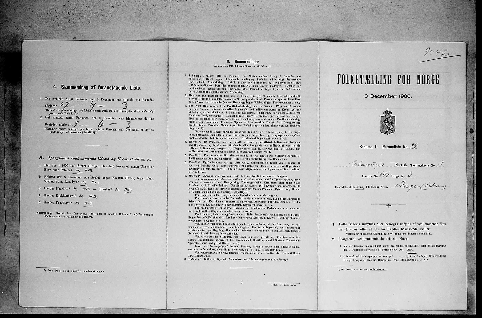 SAH, 1900 census for Elverum, 1900, p. 2492