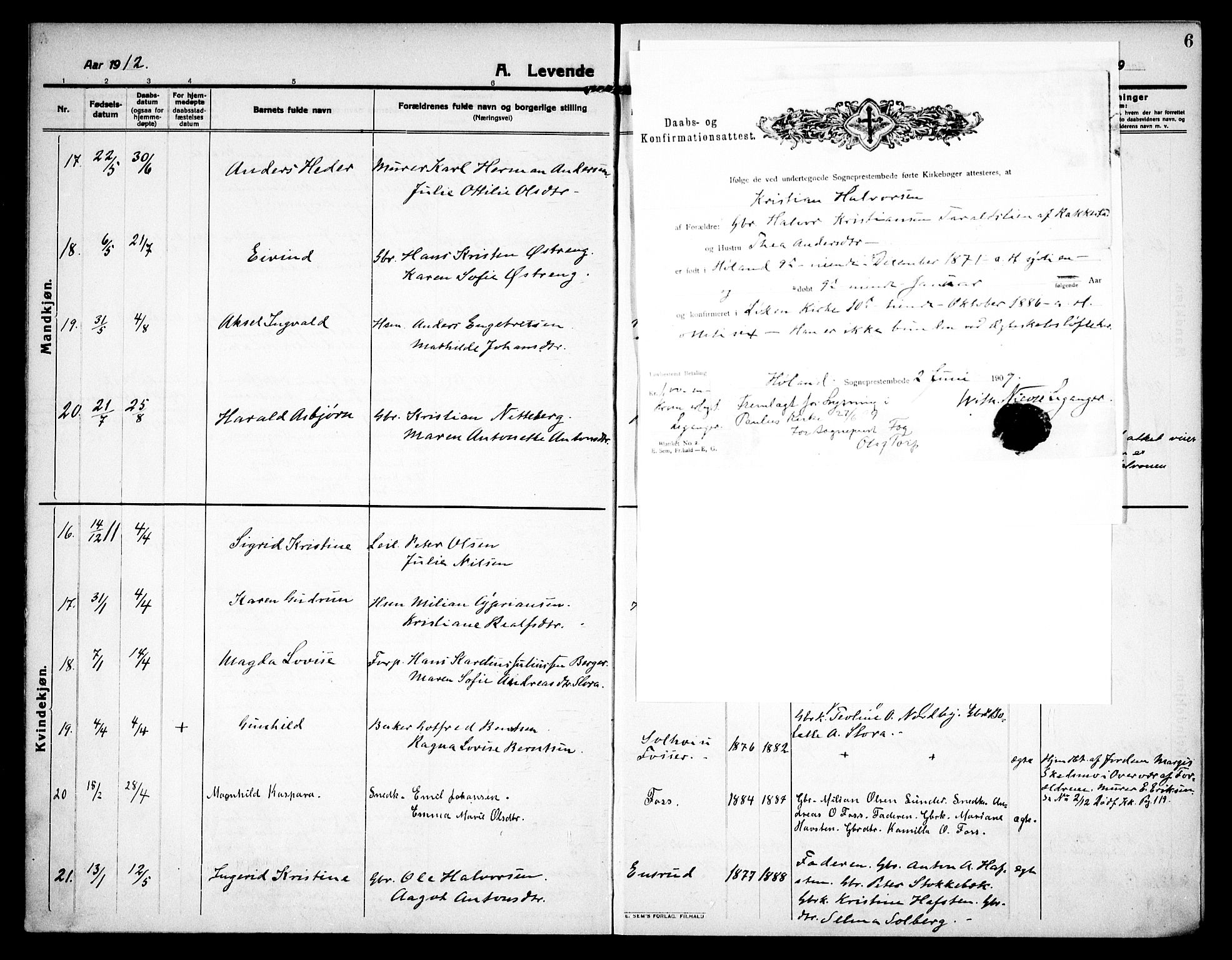 Høland prestekontor Kirkebøker, SAO/A-10346a/F/Fa/L0016: Parish register (official) no. I 16, 1912-1921, p. 6