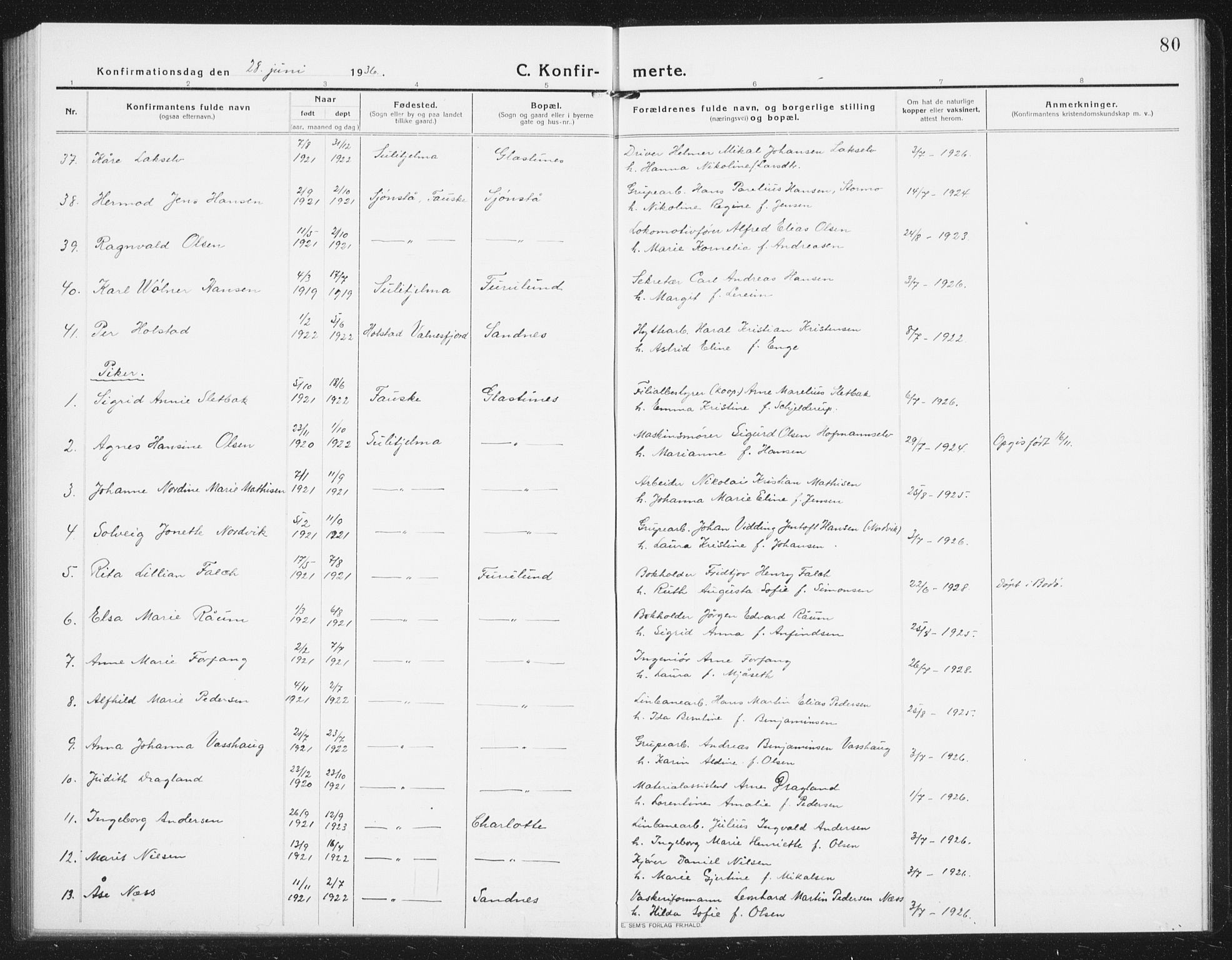 Ministerialprotokoller, klokkerbøker og fødselsregistre - Nordland, SAT/A-1459/850/L0717: Parish register (copy) no. 850C01, 1915-1941, p. 80