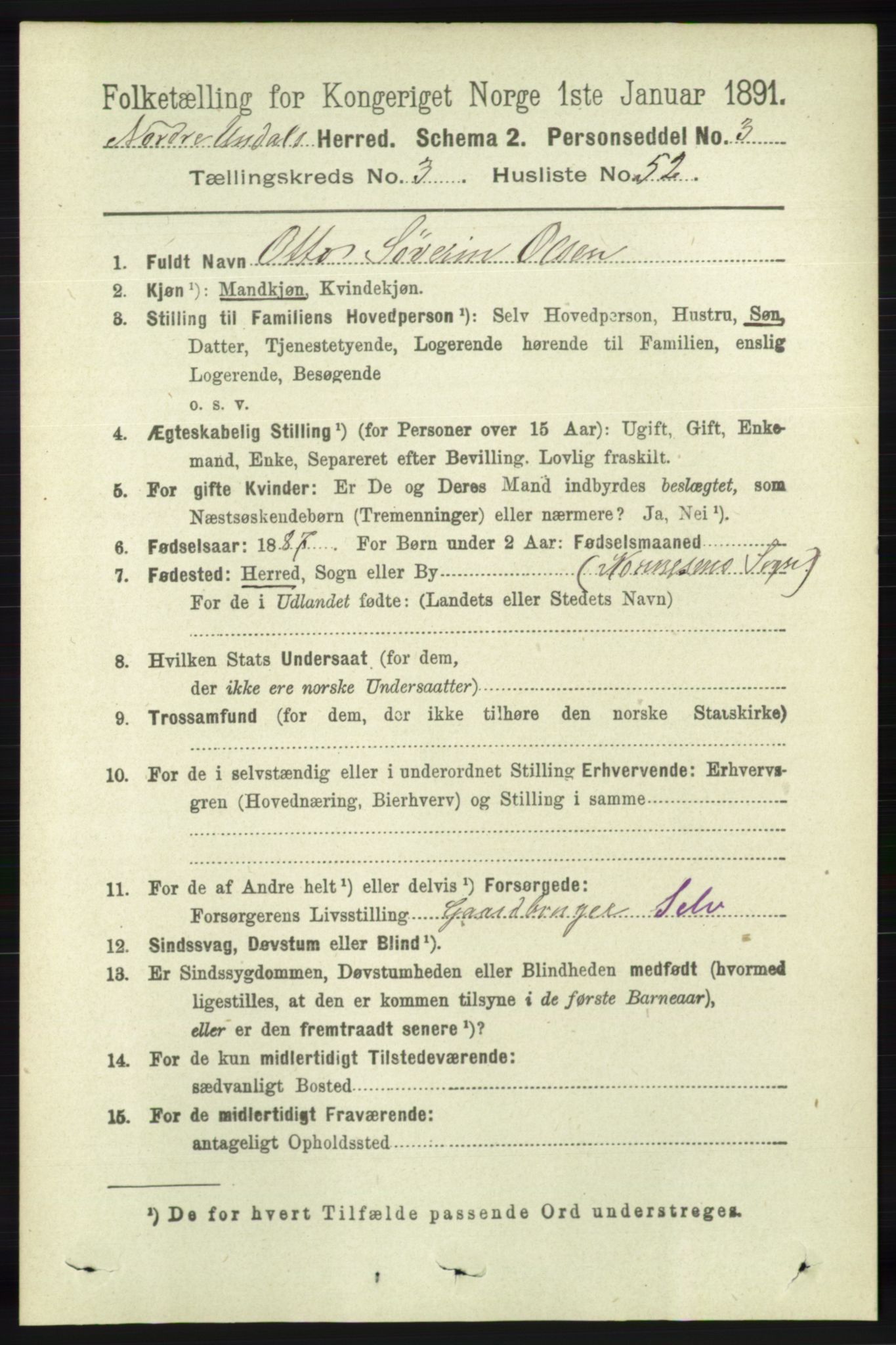 RA, 1891 census for 1028 Nord-Audnedal, 1891, p. 1001