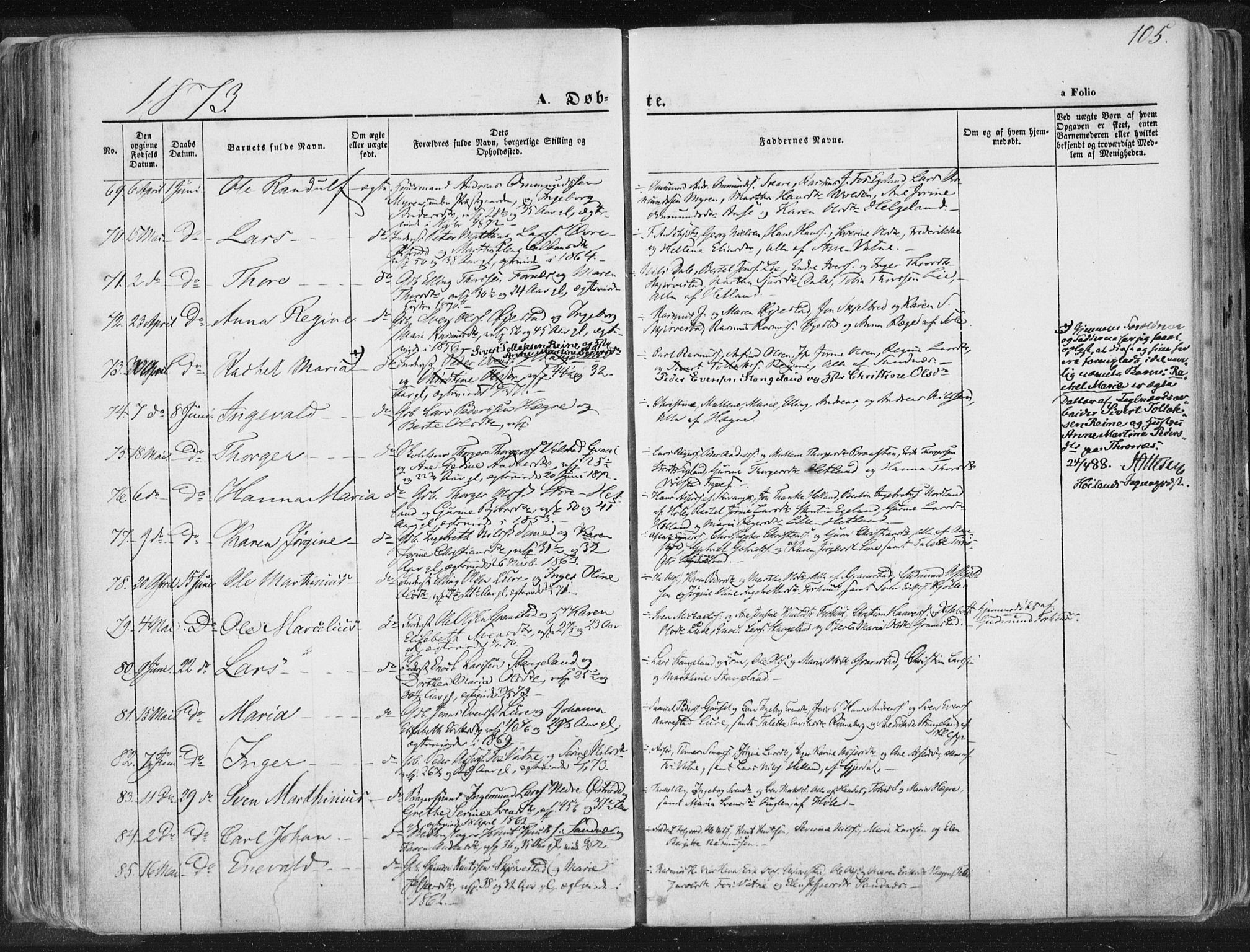 Høyland sokneprestkontor, AV/SAST-A-101799/001/30BA/L0010: Parish register (official) no. A 9.1, 1857-1877, p. 105