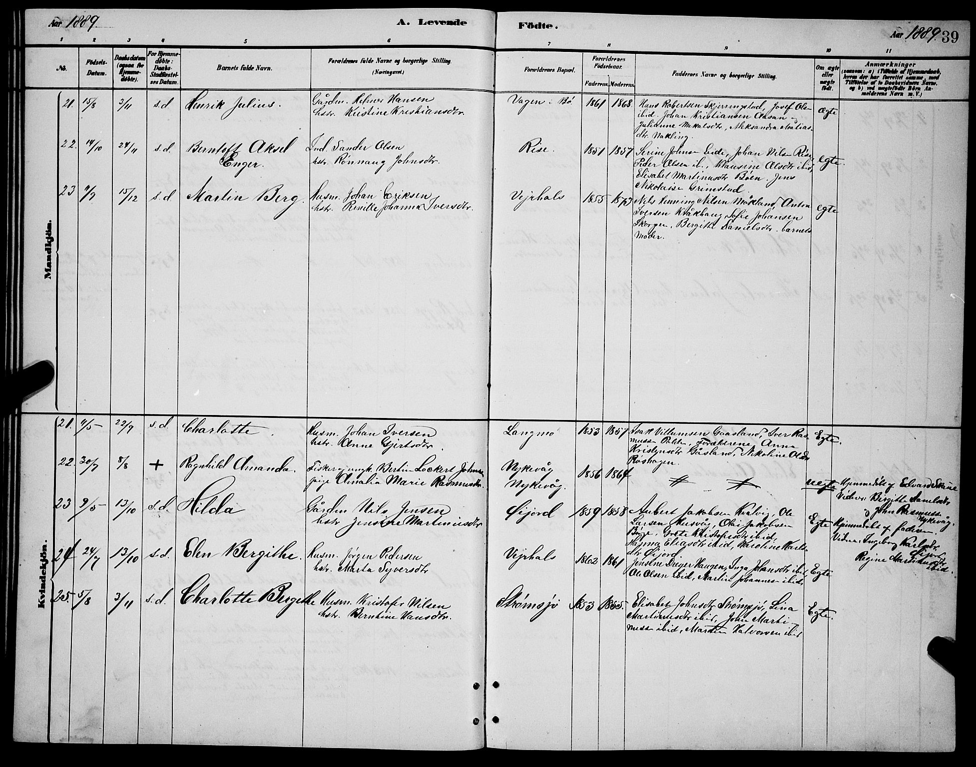 Ministerialprotokoller, klokkerbøker og fødselsregistre - Nordland, AV/SAT-A-1459/892/L1325: Parish register (copy) no. 892C02, 1878-1896, p. 39