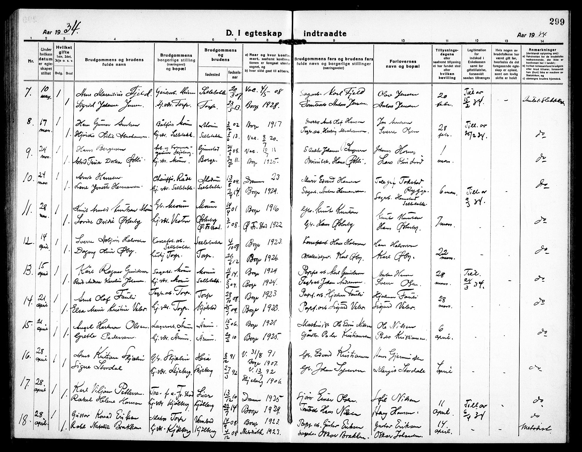 Borge prestekontor Kirkebøker, AV/SAO-A-10903/G/Ga/L0003: Parish register (copy) no. I 3, 1918-1939, p. 299