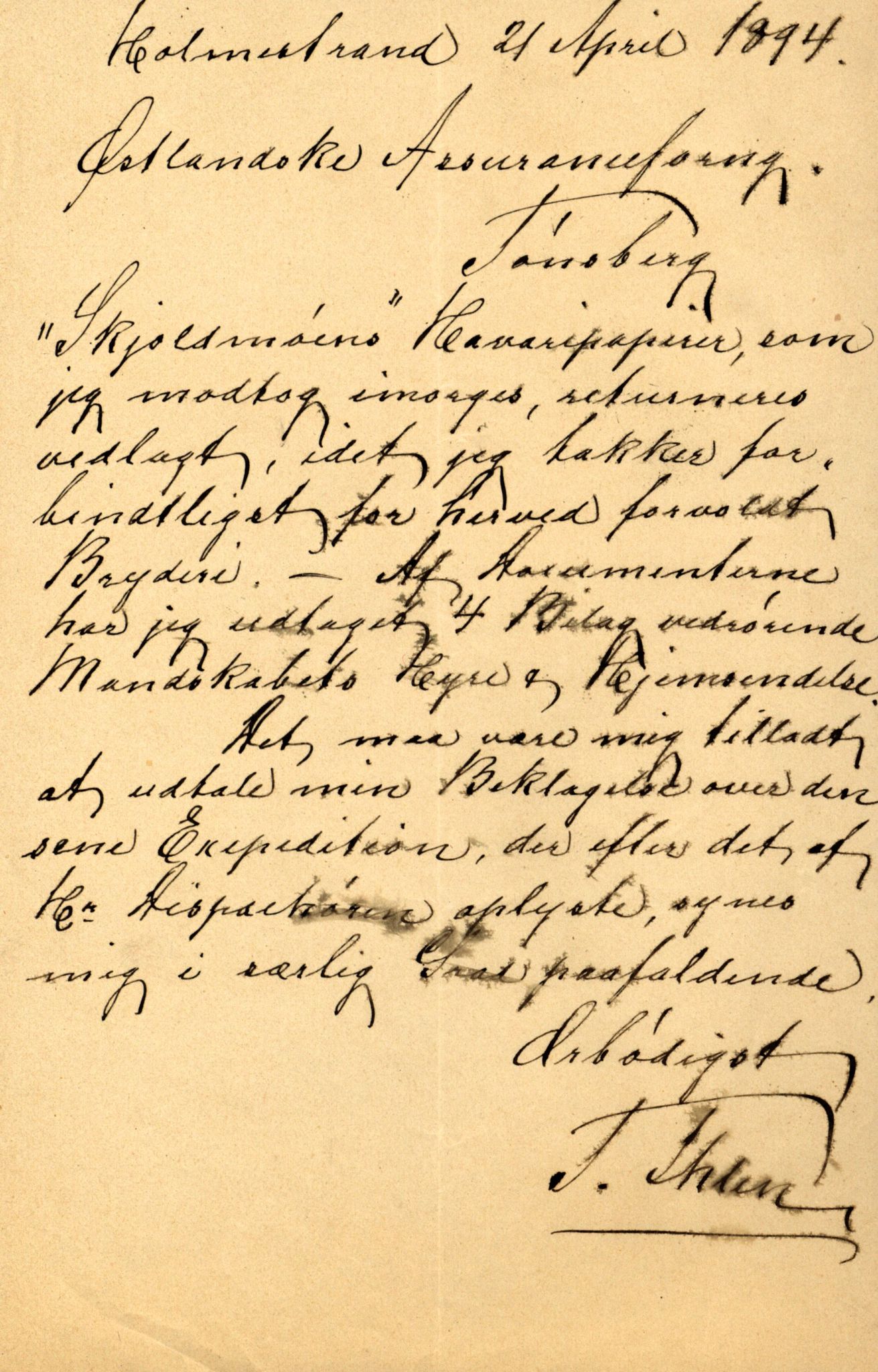 Pa 63 - Østlandske skibsassuranceforening, VEMU/A-1079/G/Ga/L0030/0008: Havaridokumenter / Skjoldmoen, Dalerne, Union, 1894, p. 33