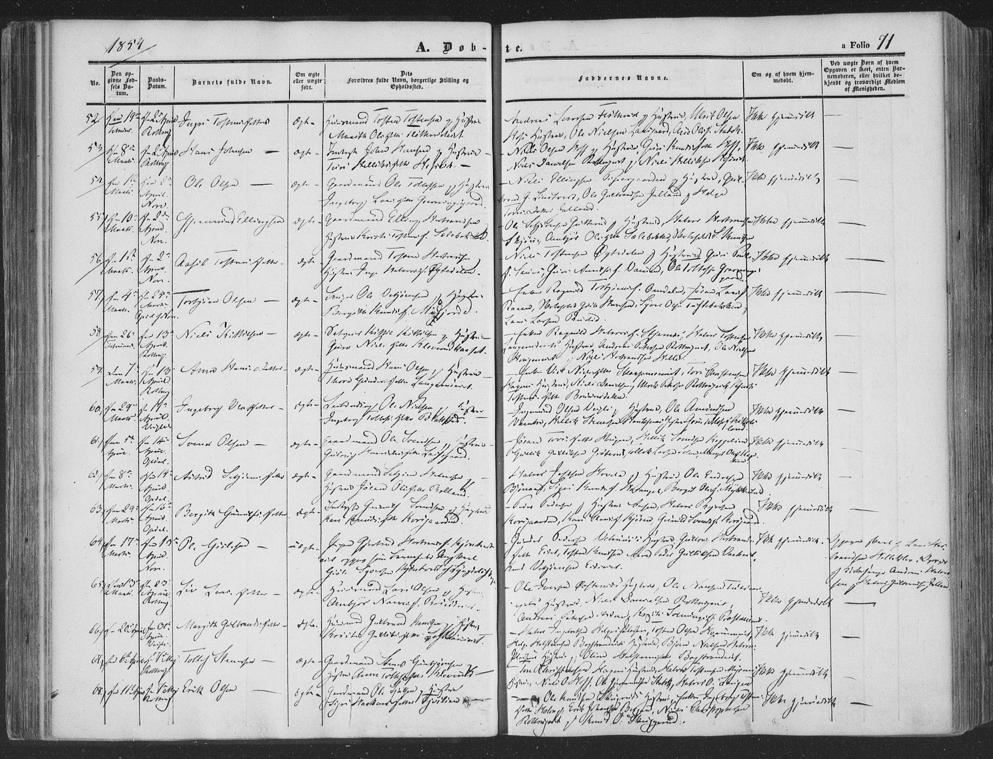 Rollag kirkebøker, SAKO/A-240/F/Fa/L0008: Parish register (official) no. I 8, 1847-1860, p. 71