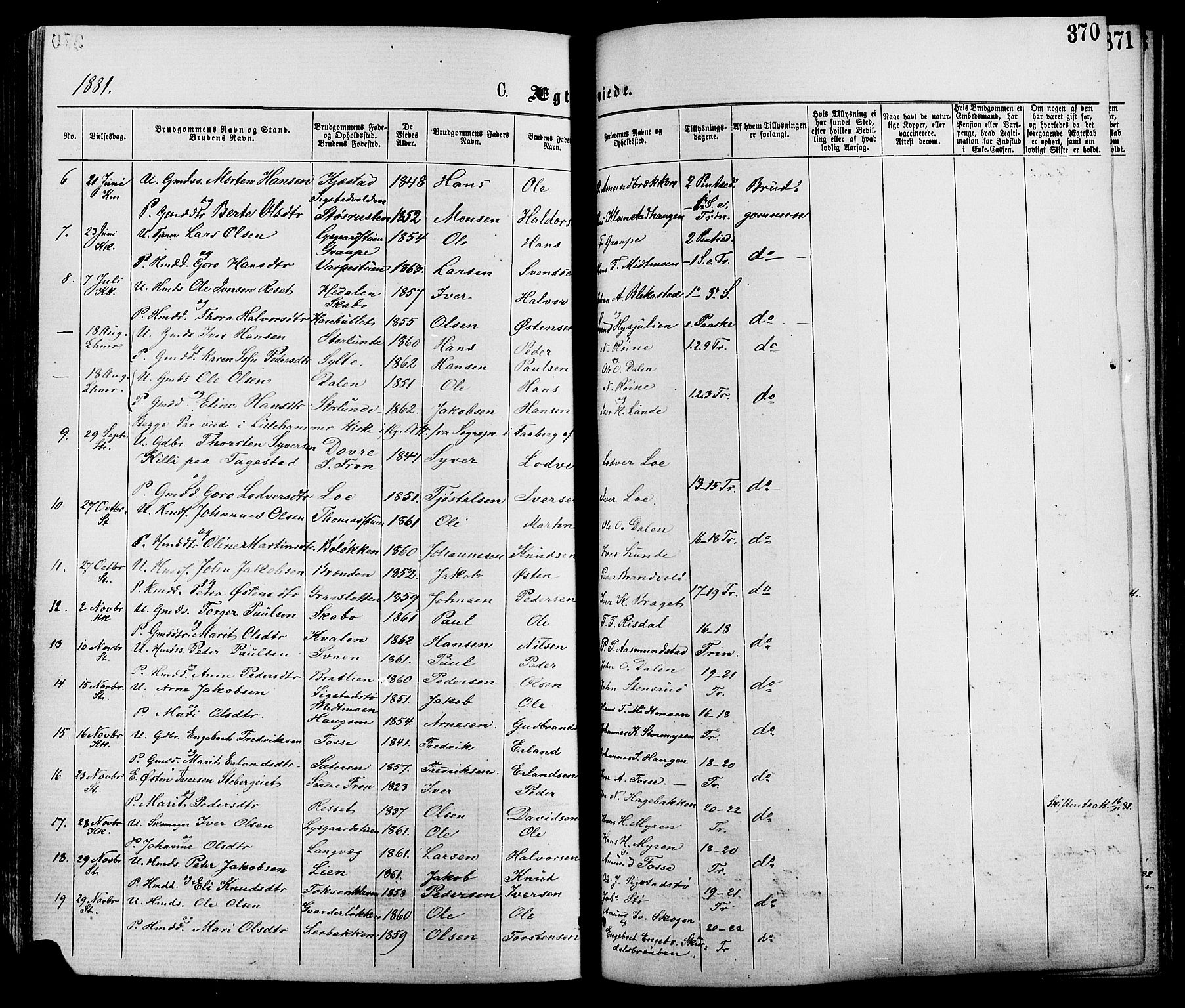 Nord-Fron prestekontor, SAH/PREST-080/H/Ha/Haa/L0002: Parish register (official) no. 2, 1865-1883, p. 370