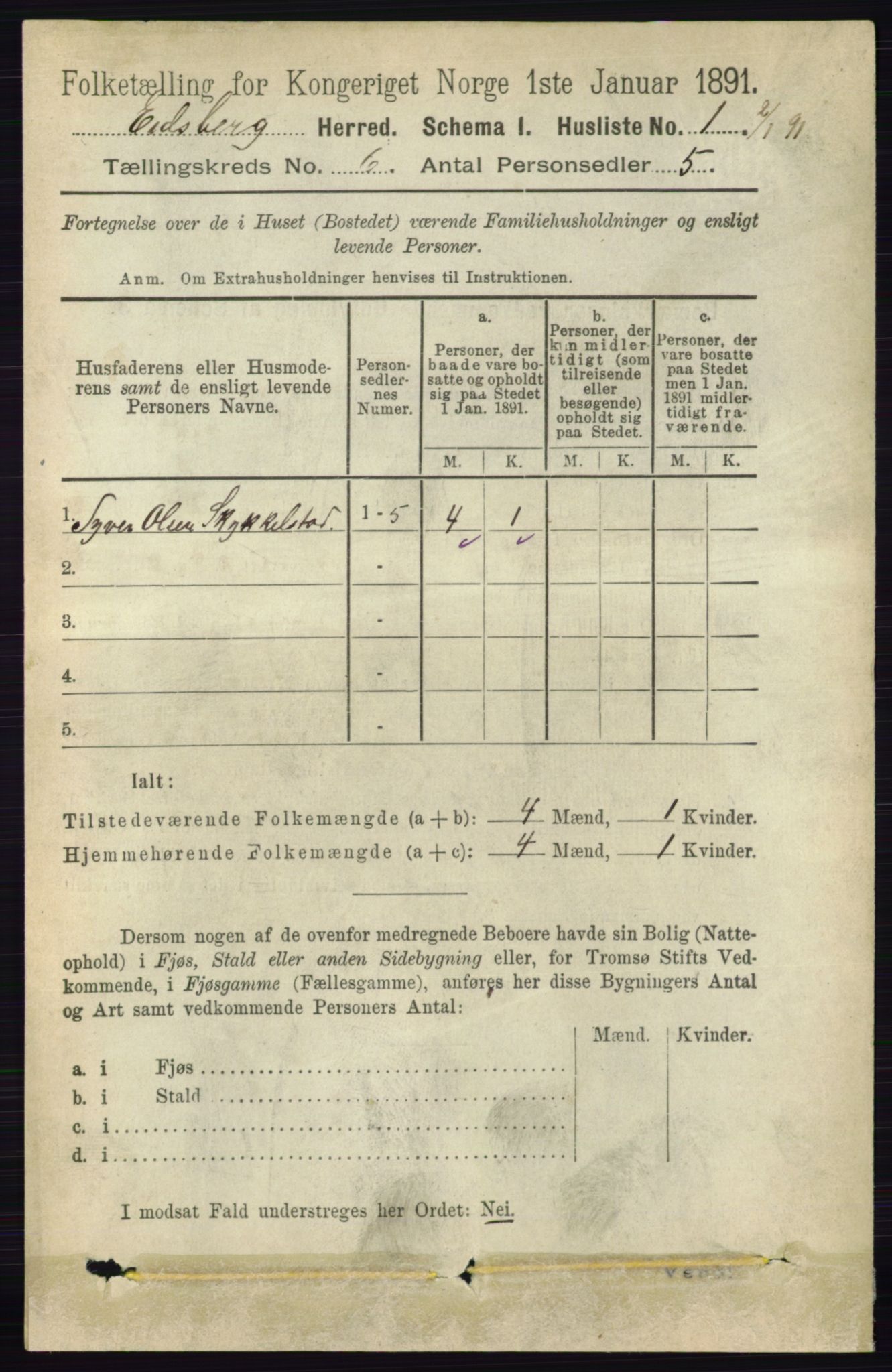 RA, 1891 census for 0125 Eidsberg, 1891, p. 3487