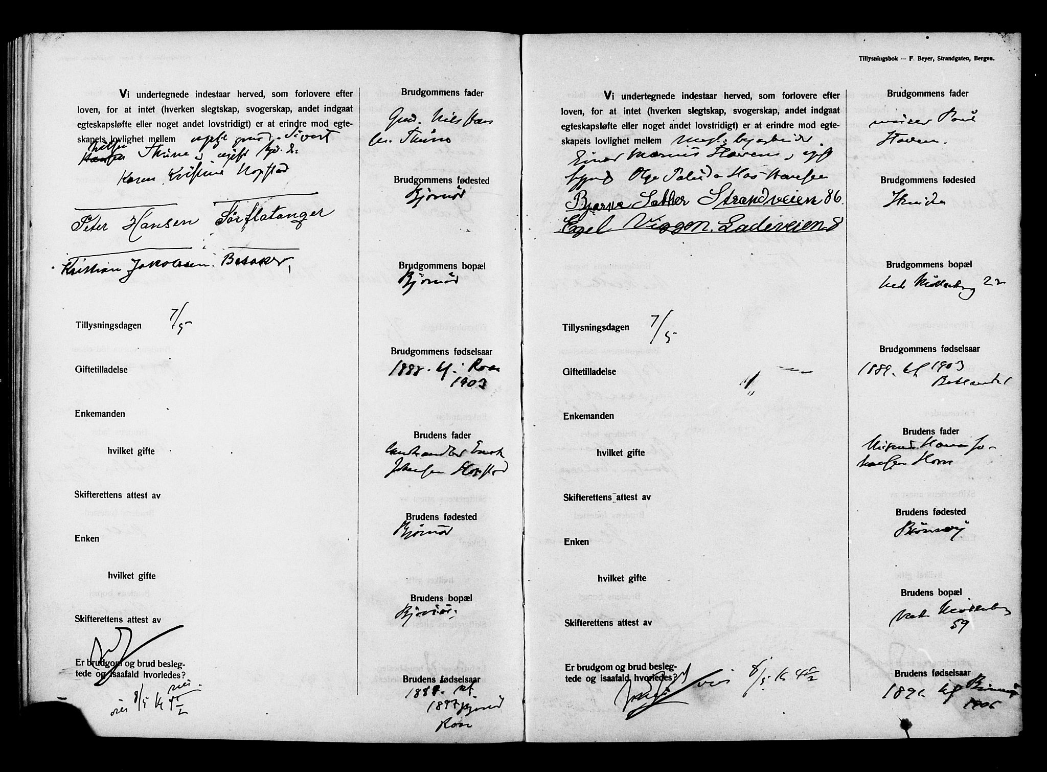 Ministerialprotokoller, klokkerbøker og fødselsregistre - Sør-Trøndelag, AV/SAT-A-1456/604/L0194: Banns register no. 604A15, 1912-1916