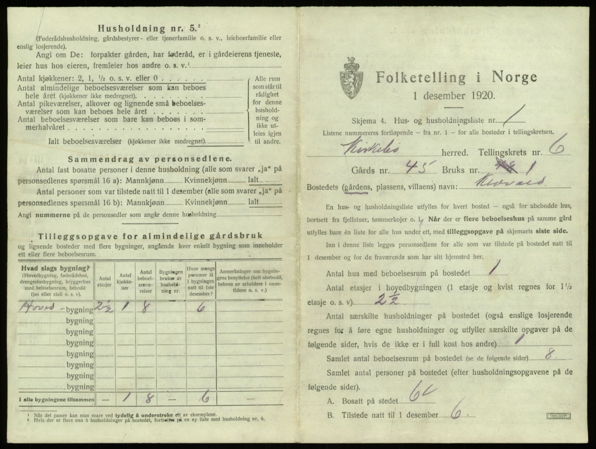 SAB, 1920 census for Kyrkjebø, 1920, p. 402