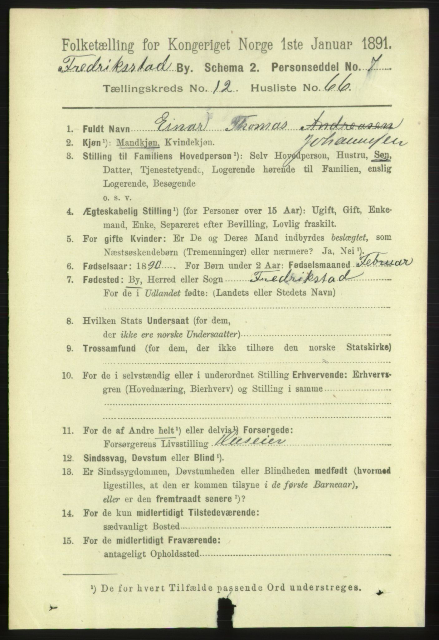 RA, 1891 census for 0103 Fredrikstad, 1891, p. 14293