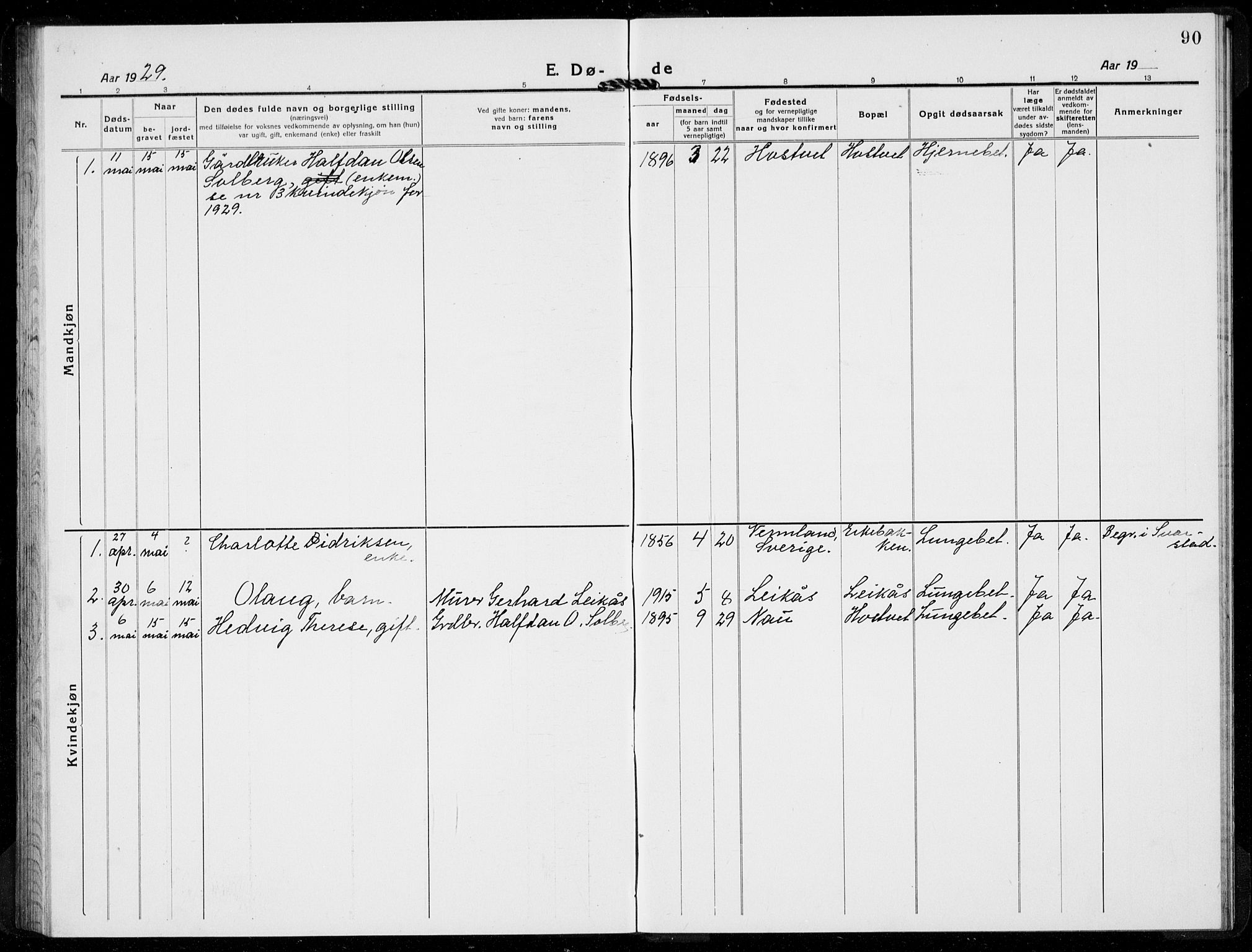 Hof kirkebøker, AV/SAKO-A-64/G/Gb/L0004: Parish register (copy) no. II 4, 1917-1934, p. 90