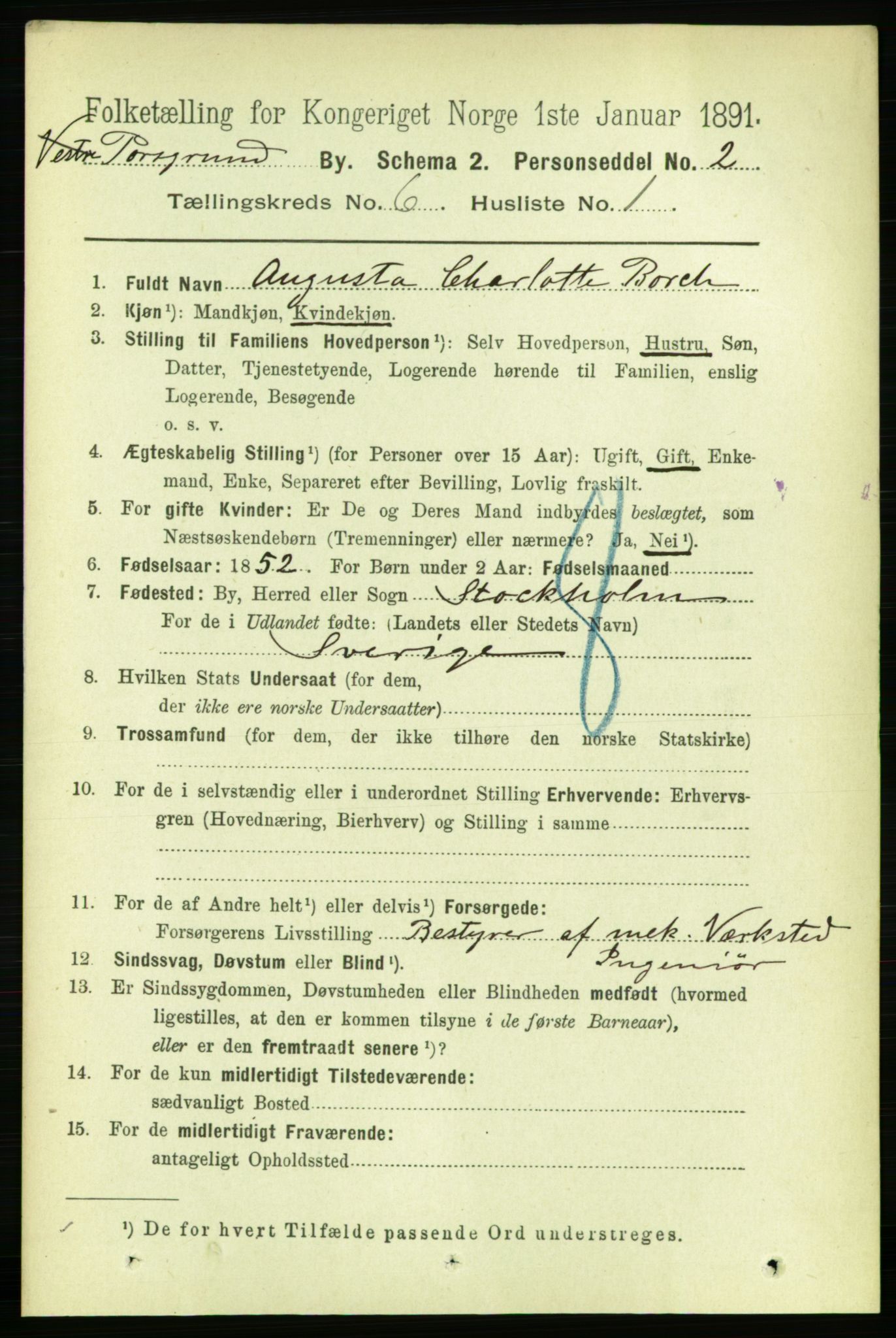 RA, 1891 census for 0805 Porsgrunn, 1891, p. 5100