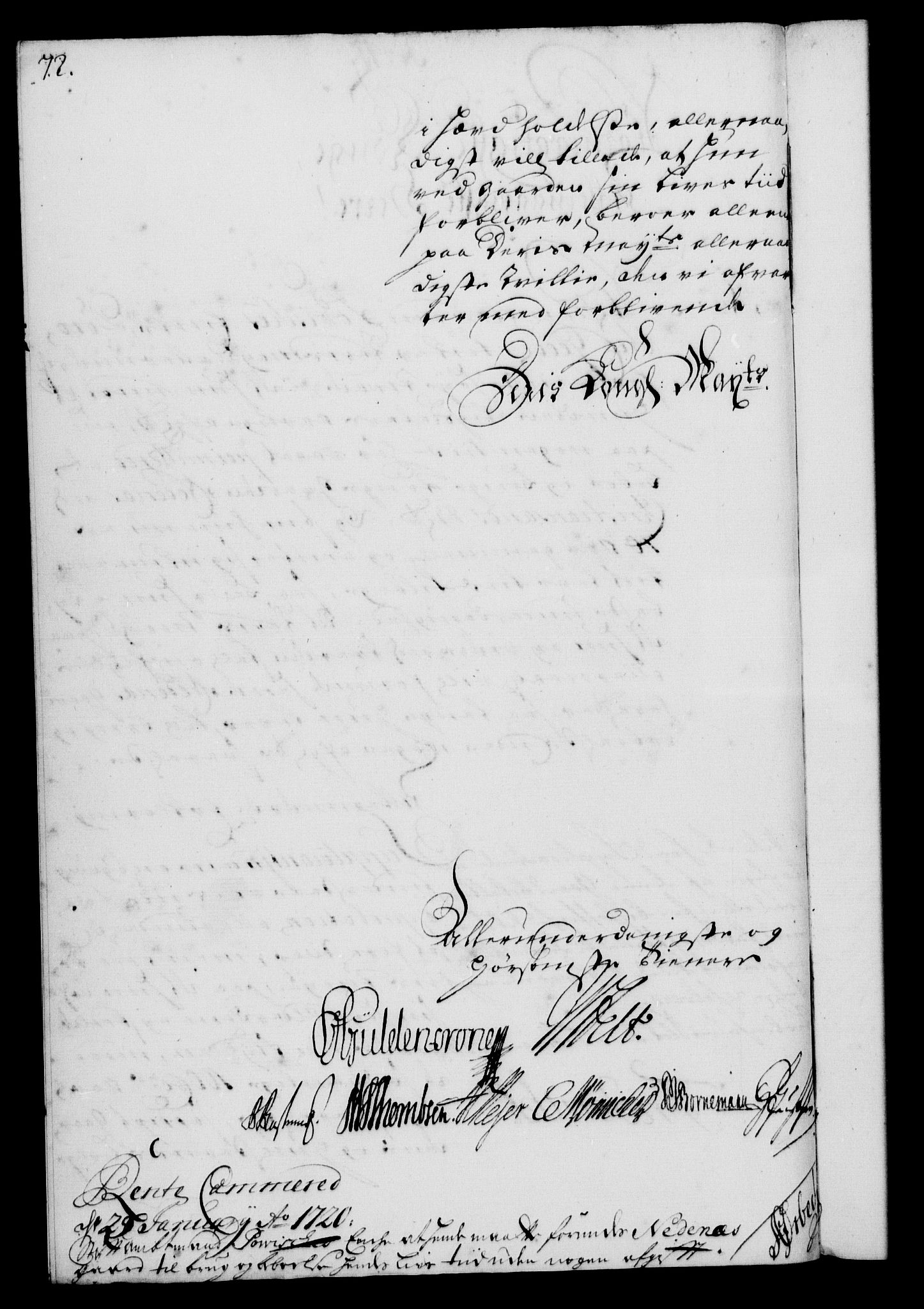 Rentekammeret, Kammerkanselliet, RA/EA-3111/G/Gf/Gfa/L0002: Norsk relasjons- og resolusjonsprotokoll (merket RK 52.2), 1720, p. 72