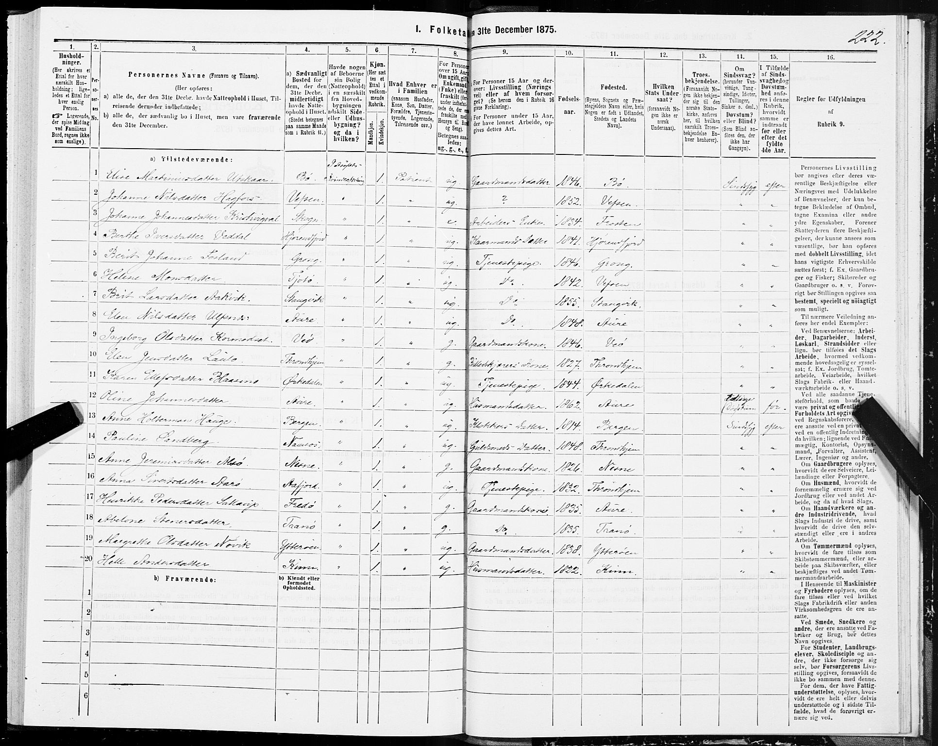 SAT, 1875 census for 1660P Strinda, 1875, p. 8222