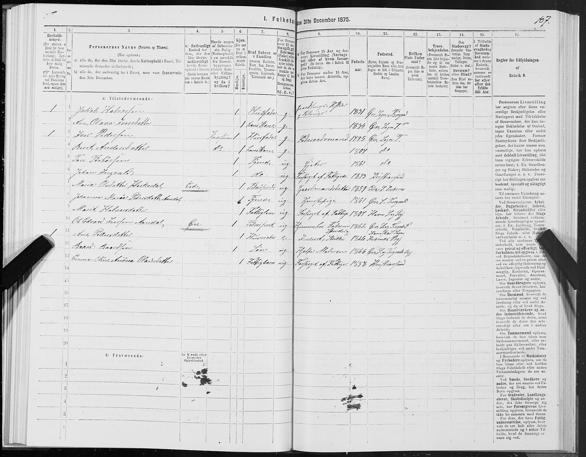 SAT, 1875 census for 1560P Tingvoll, 1875, p. 6107