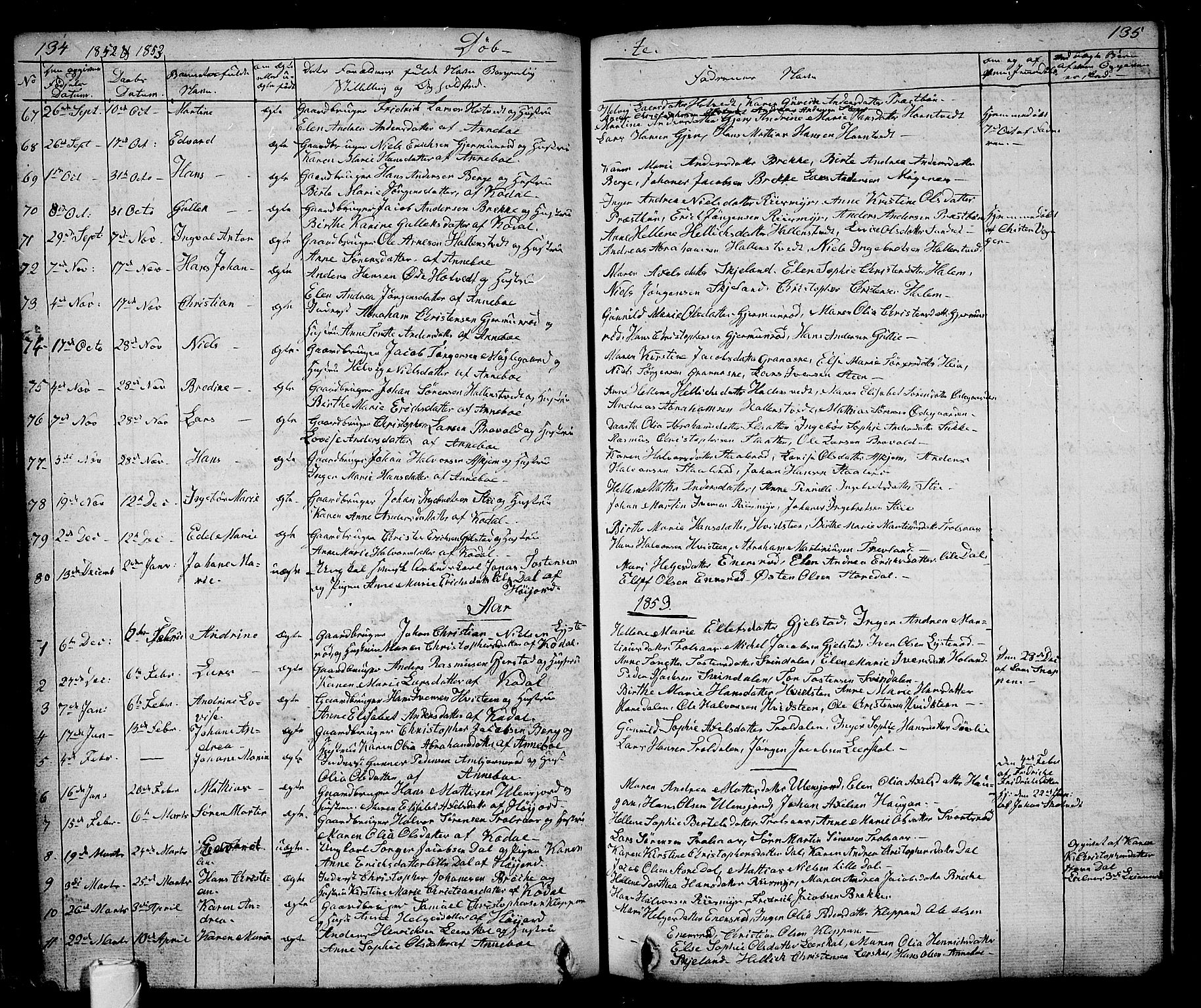 Andebu kirkebøker, AV/SAKO-A-336/G/Ga/L0003: Parish register (copy) no. I 3, 1832-1867, p. 134-135